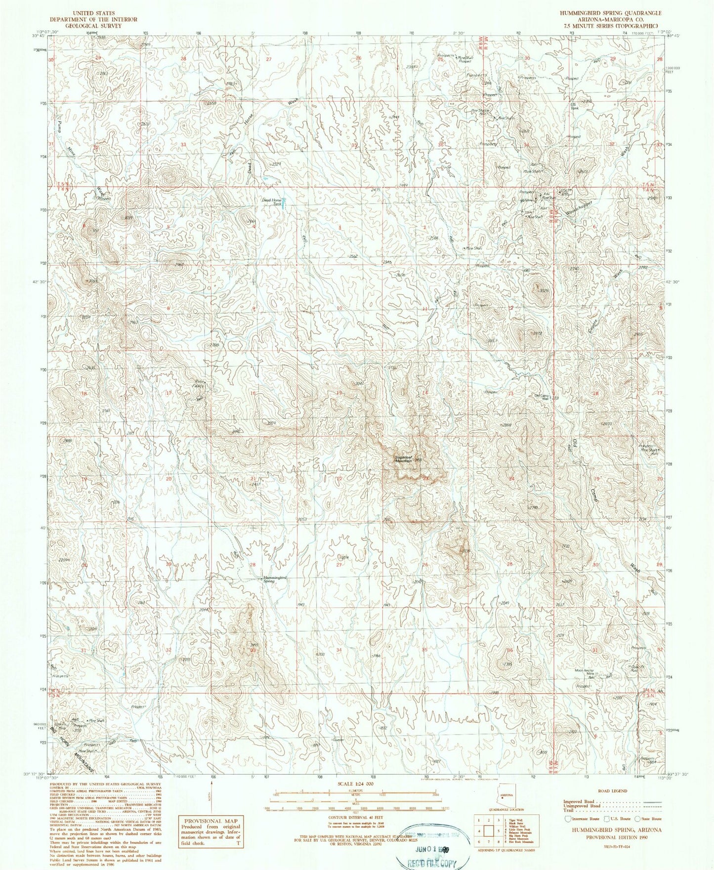 Classic USGS Hummingbird Spring Arizona 7.5'x7.5' Topo Map Image