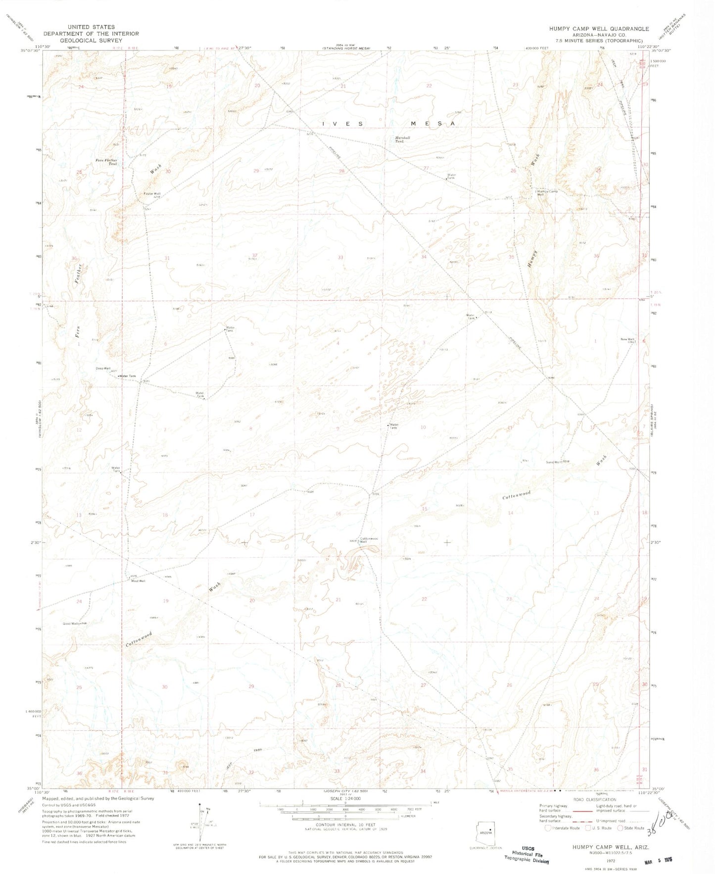 Classic USGS Humpy Camp Well Arizona 7.5'x7.5' Topo Map Image