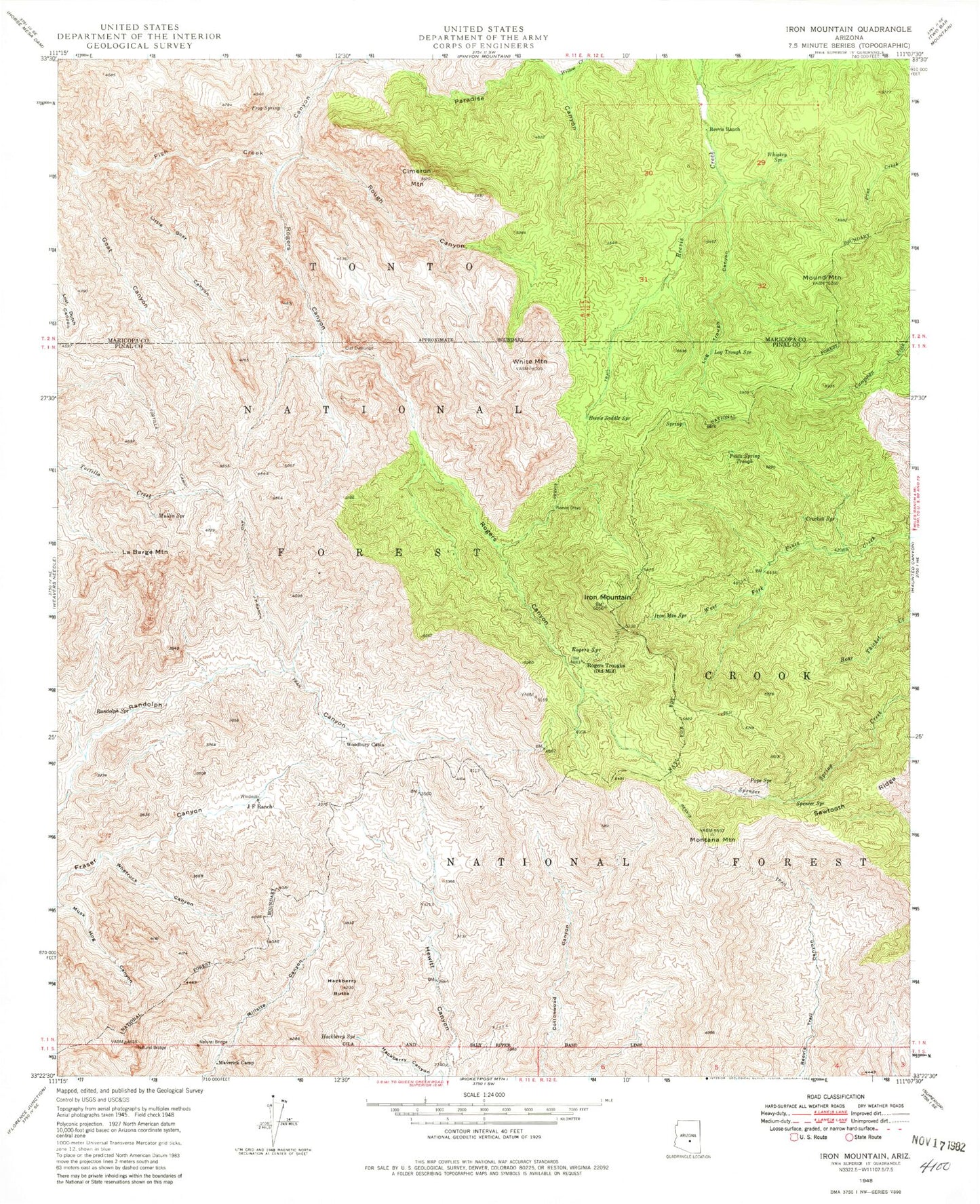 Classic USGS Iron Mountain Arizona 7.5'x7.5' Topo Map Image