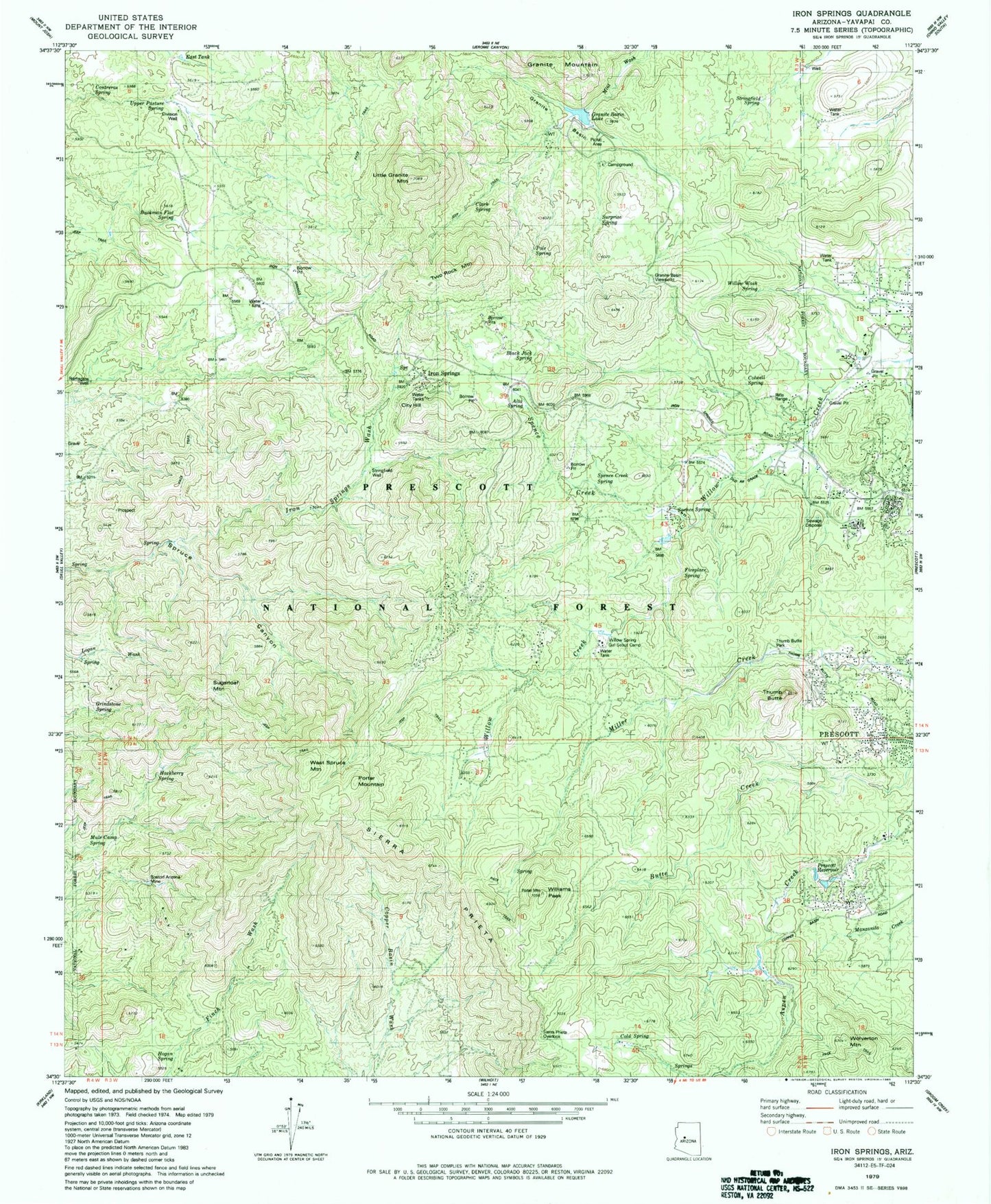 Classic USGS Iron Springs Arizona 7.5'x7.5' Topo Map Image