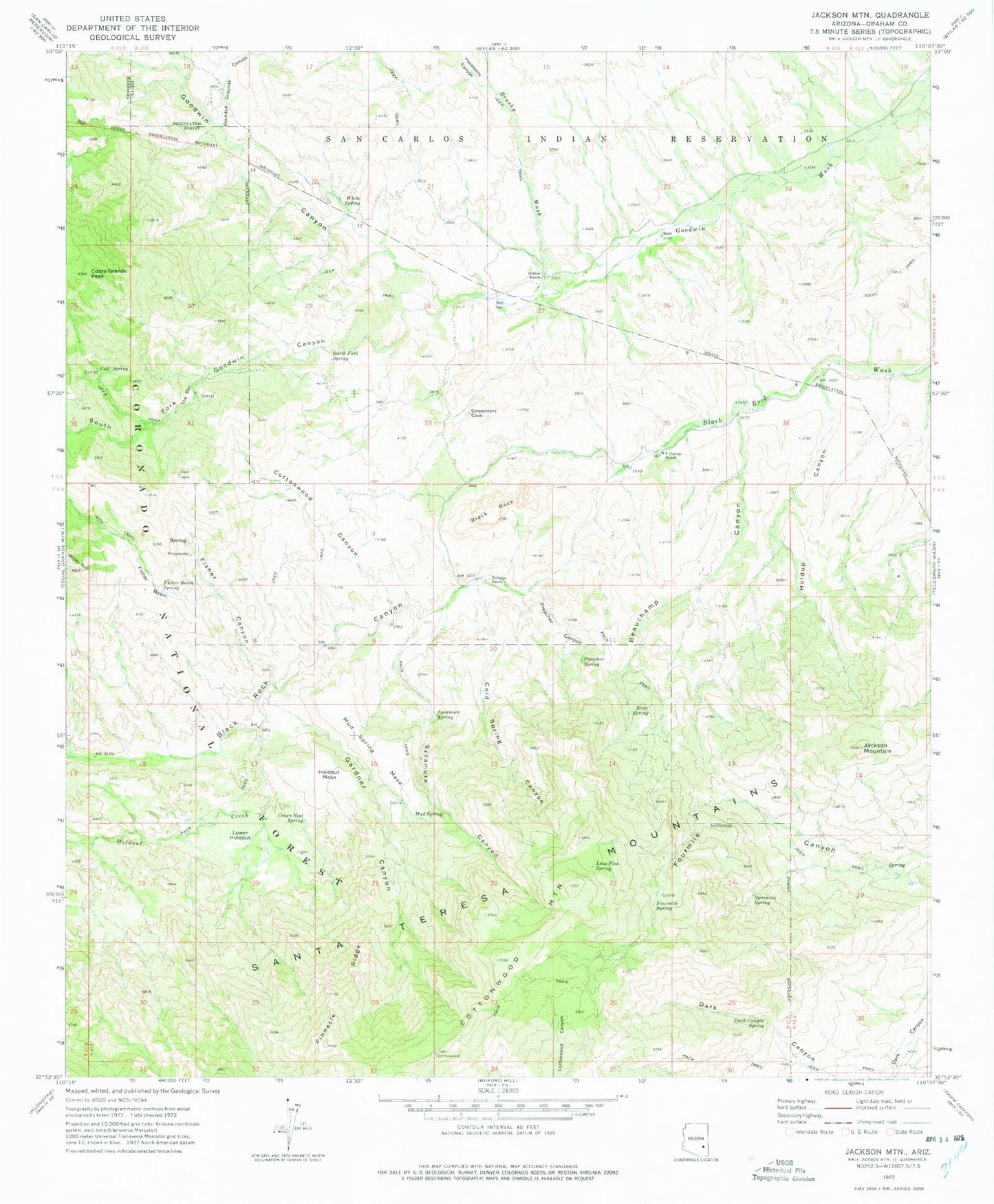 Classic USGS Jackson Mountain Arizona 7.5'x7.5' Topo Map Image