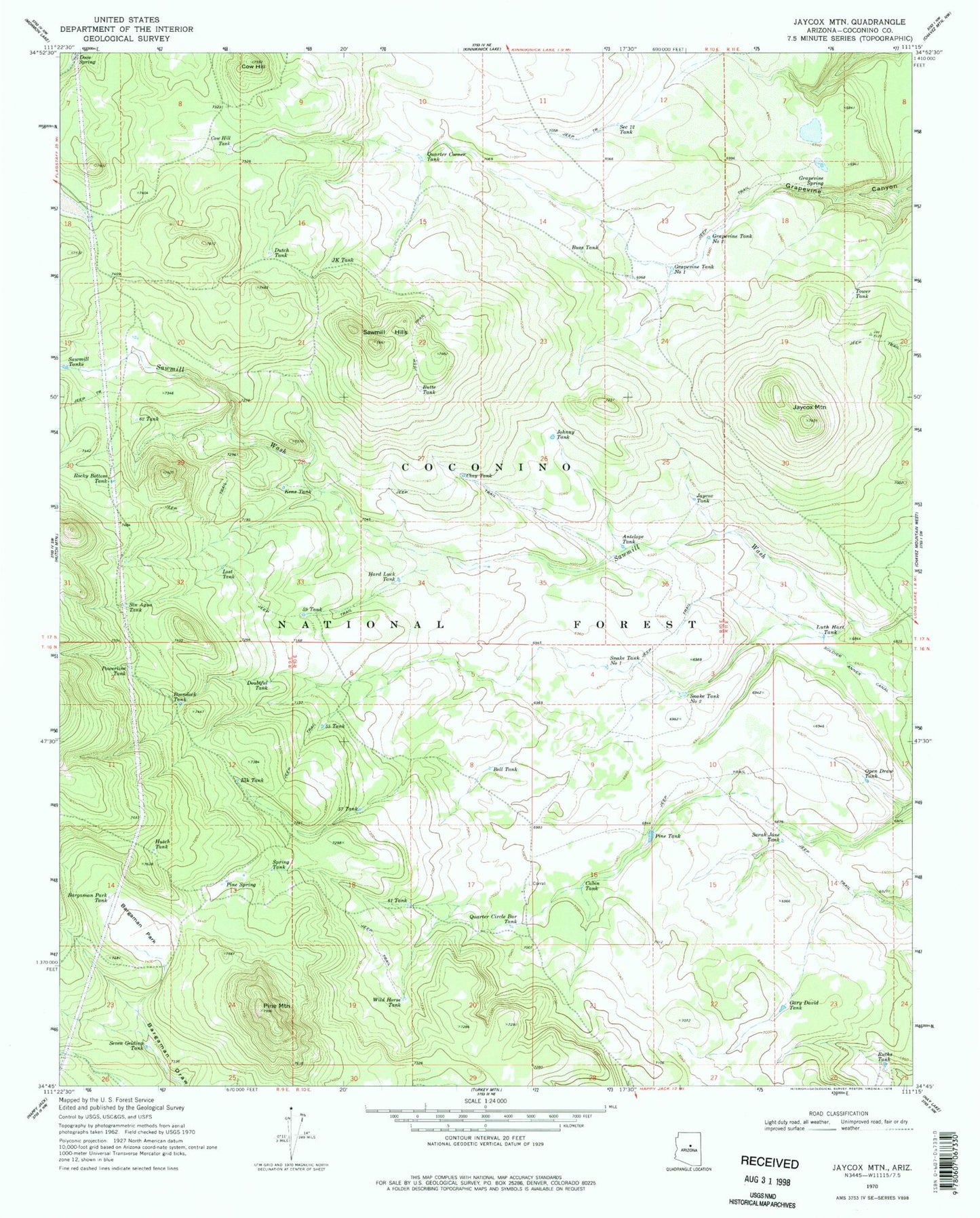 Classic USGS Jaycox Mountain Arizona 7.5'x7.5' Topo Map Image
