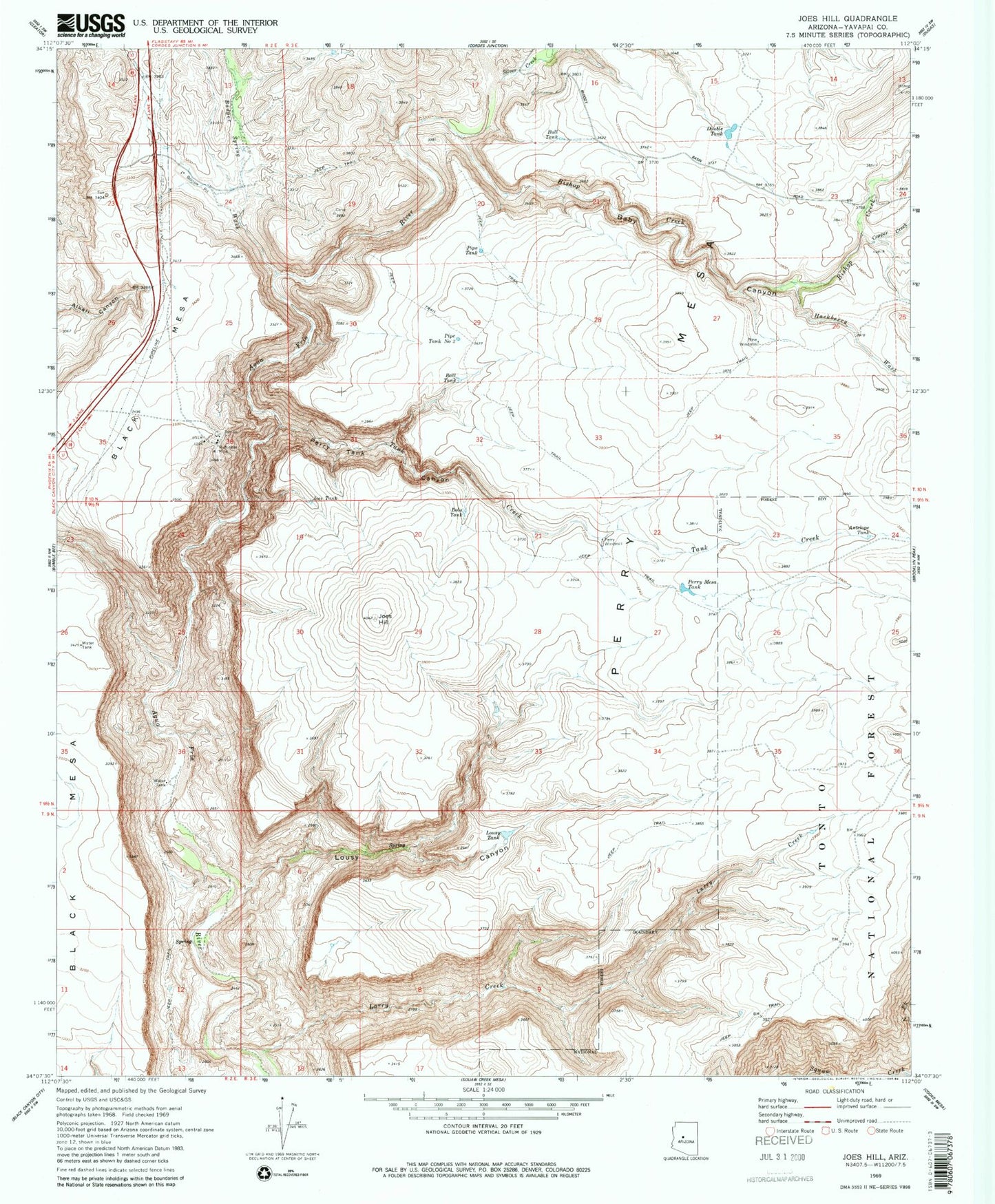 Classic USGS Joes Hill Arizona 7.5'x7.5' Topo Map Image
