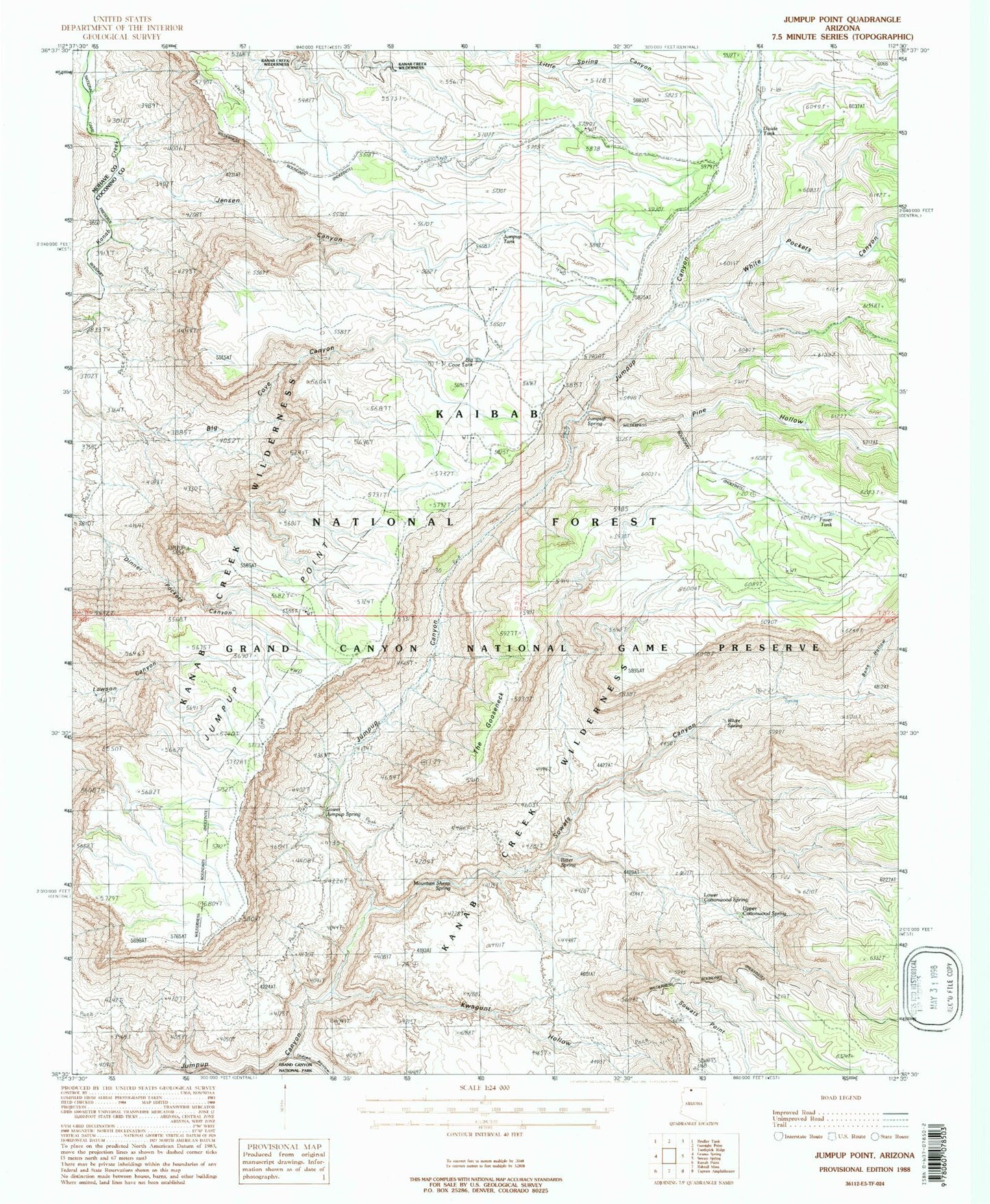 Classic USGS Jumpup Point Arizona 7.5'x7.5' Topo Map Image