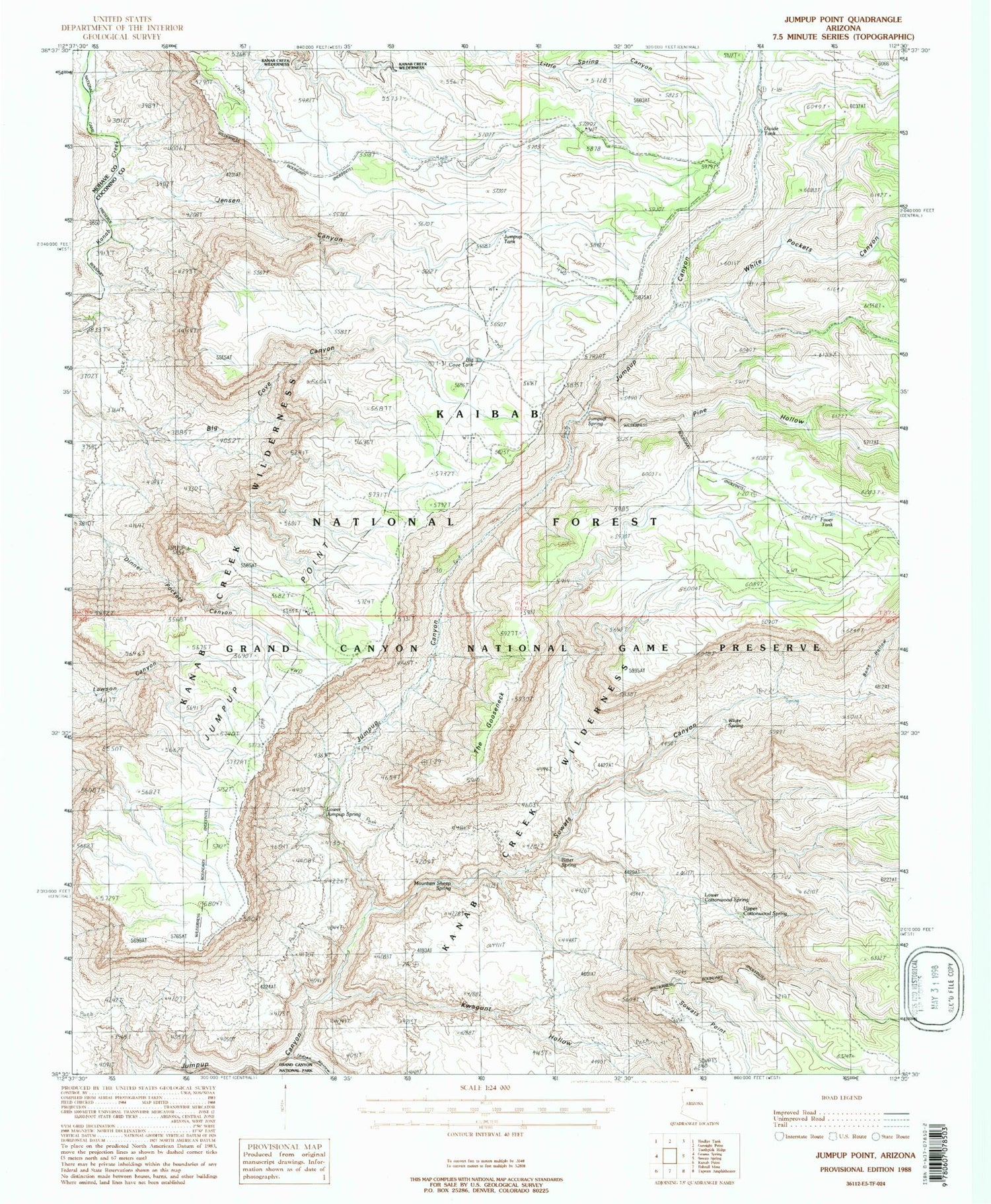 Classic USGS Jumpup Point Arizona 7.5'x7.5' Topo Map Image