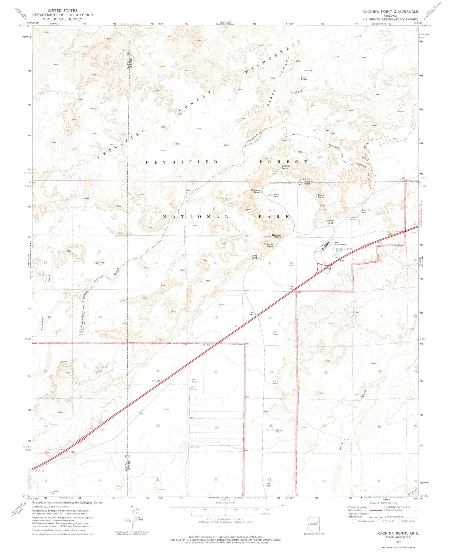 Classic USGS Kachina Point Arizona 7.5'x7.5' Topo Map Image