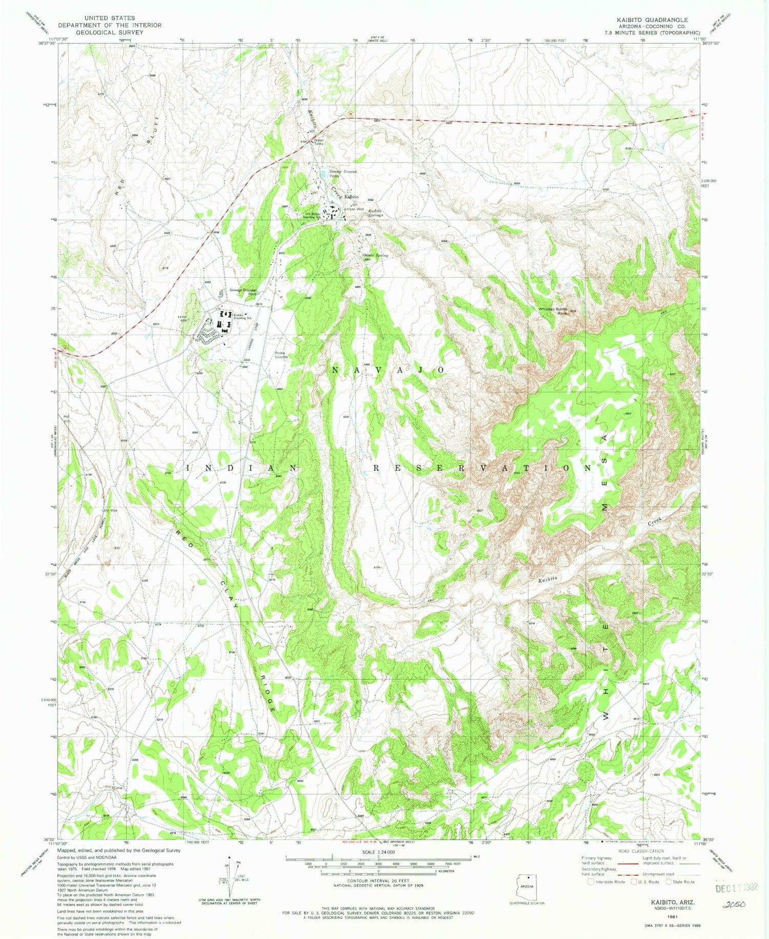 Classic USGS Kaibito Arizona 7.5'x7.5' Topo Map Image