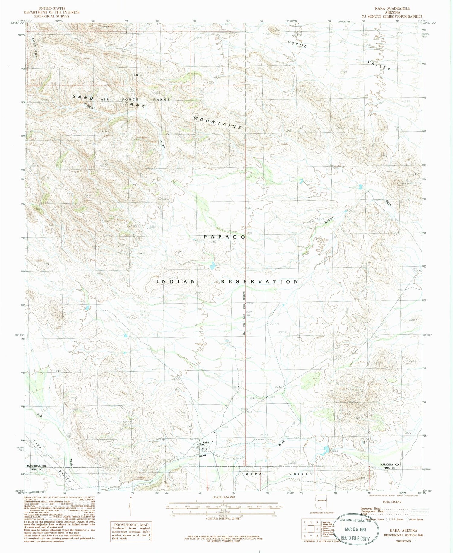 Classic USGS Kaka Arizona 7.5'x7.5' Topo Map Image