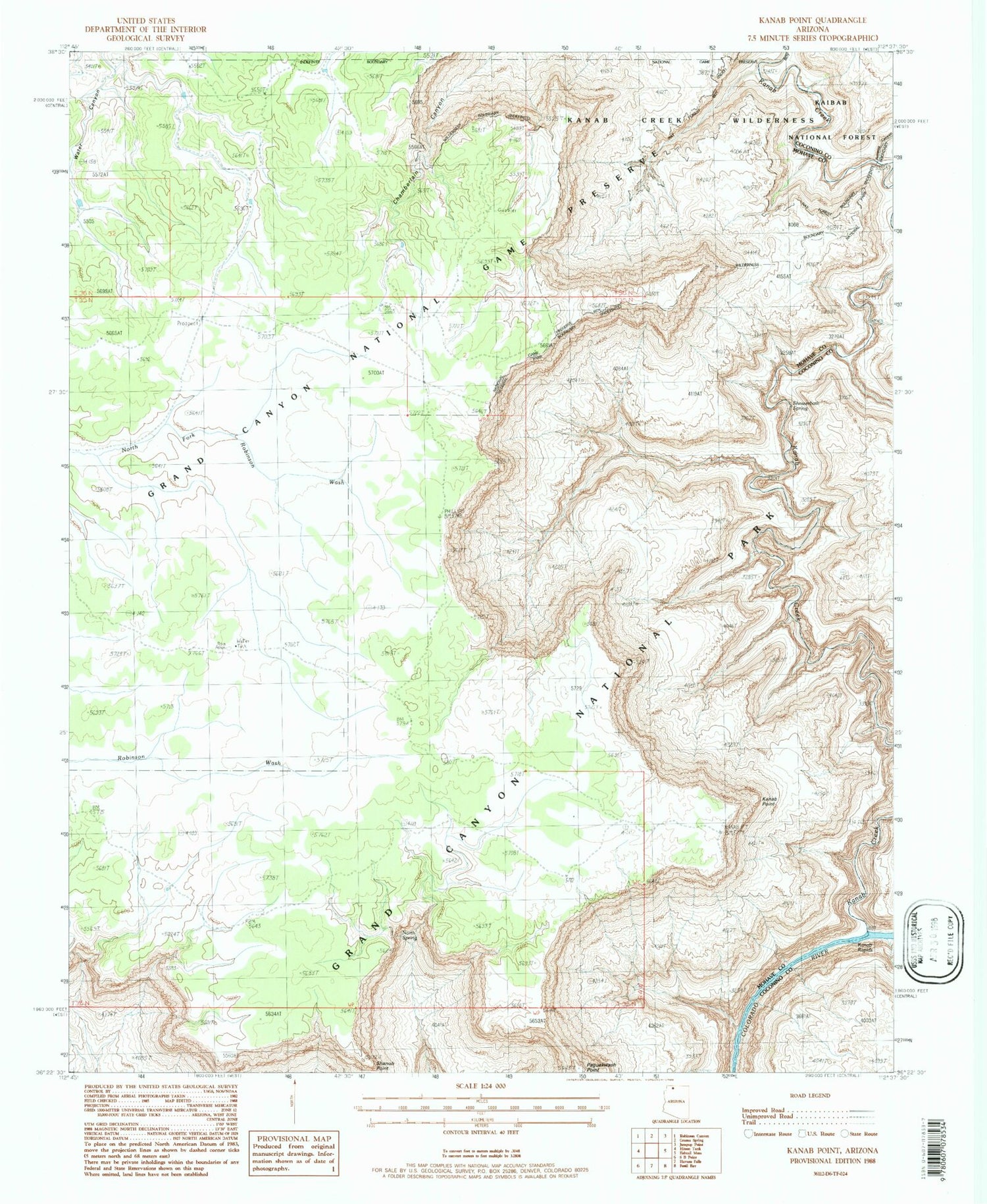 Classic USGS Kanab Point Arizona 7.5'x7.5' Topo Map Image