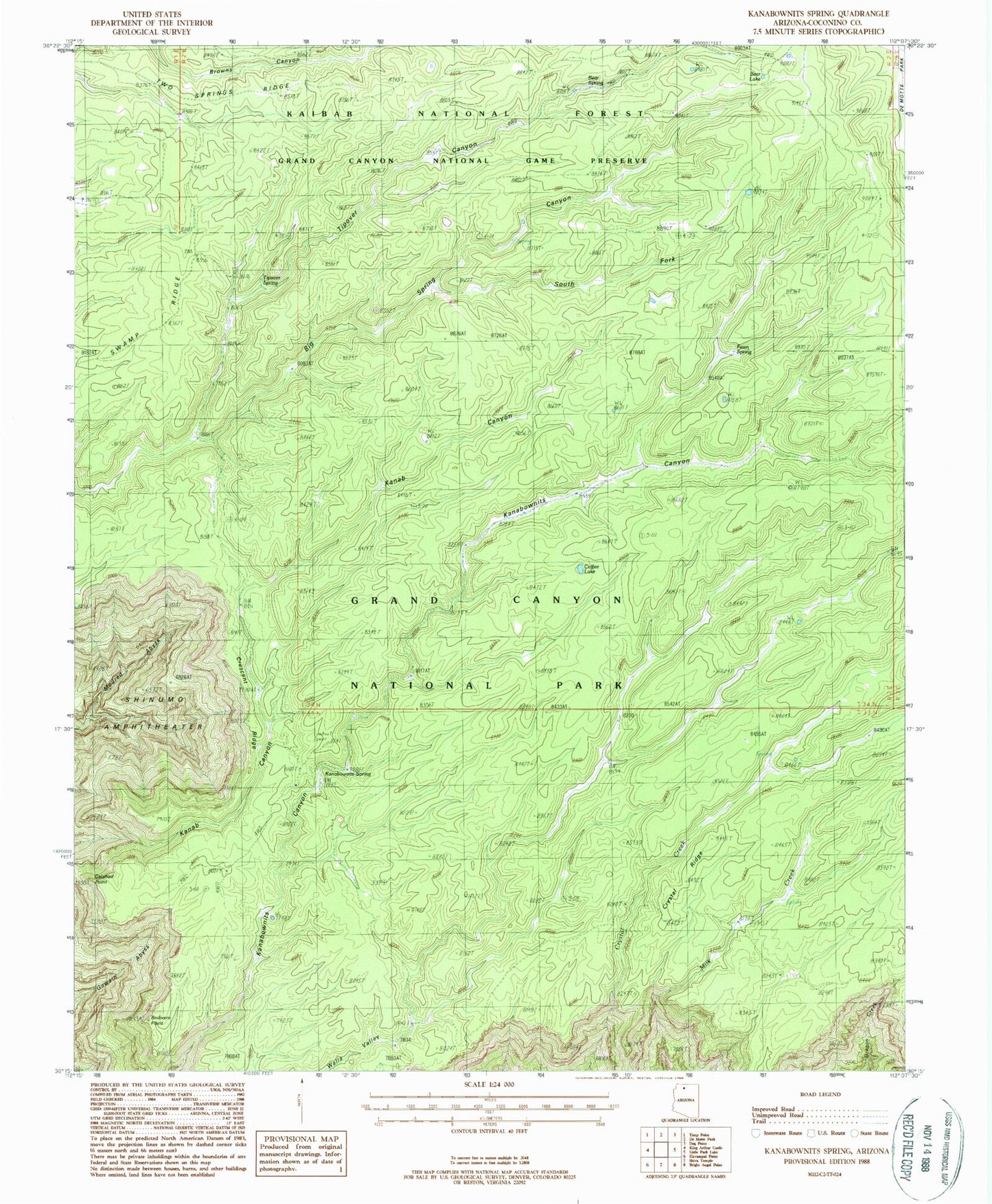 Classic USGS Kanabownits Spring Arizona 7.5'x7.5' Topo Map Image