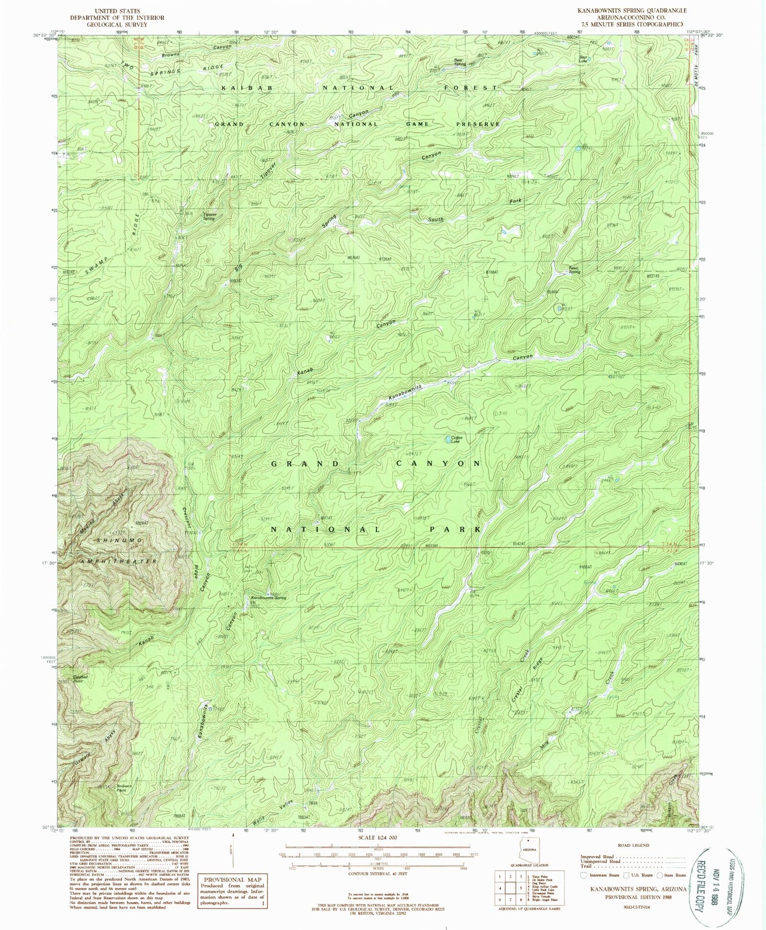 Classic USGS Kanabownits Spring Arizona 7.5'x7.5' Topo Map Image