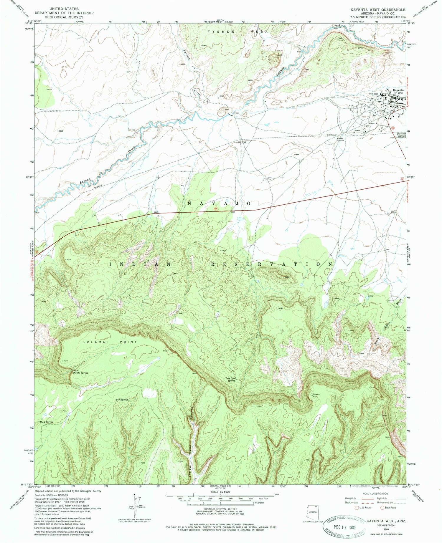 Classic USGS Kayenta West Arizona 7.5'x7.5' Topo Map Image