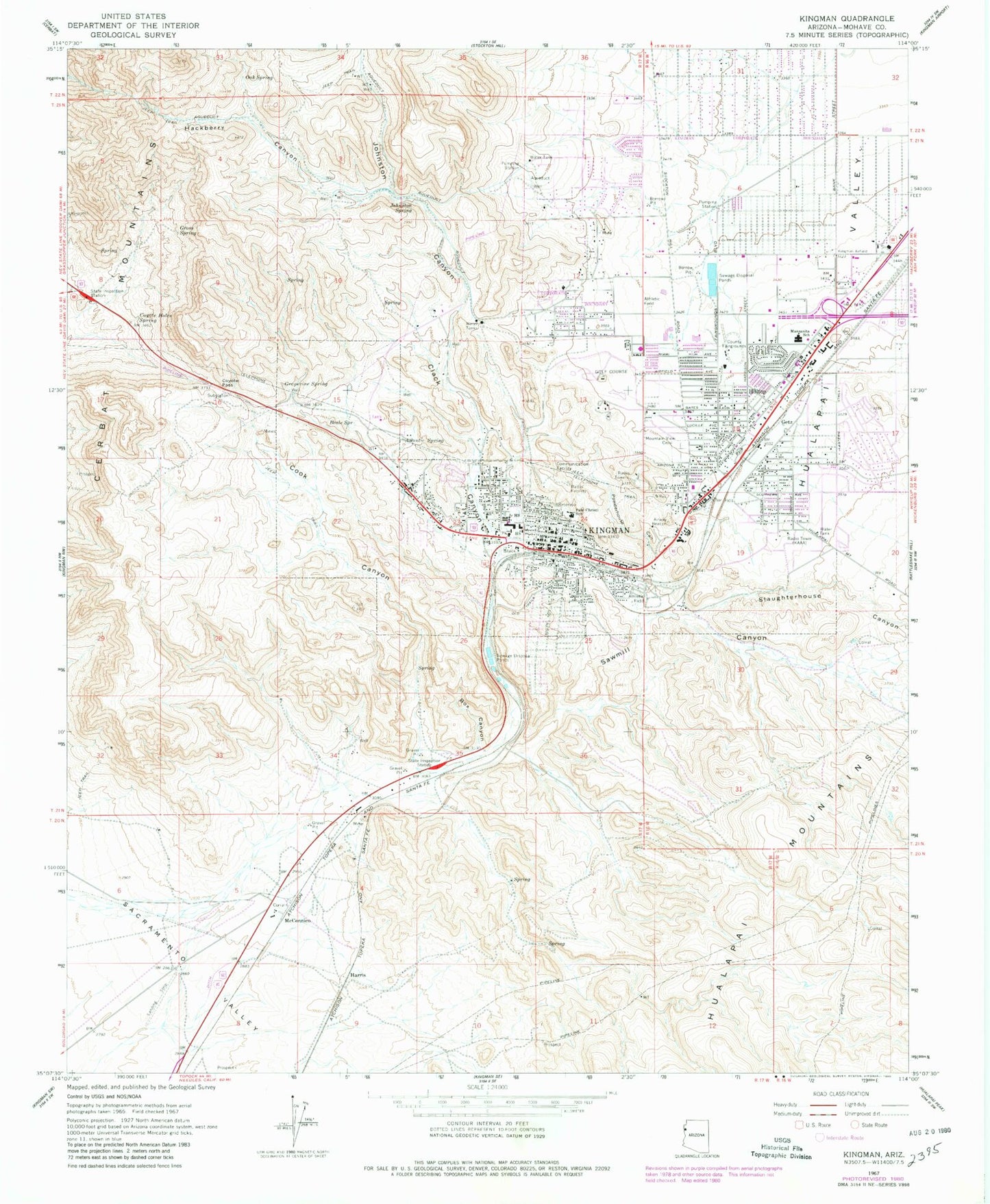 Classic USGS Kingman Arizona 7.5'x7.5' Topo Map Image