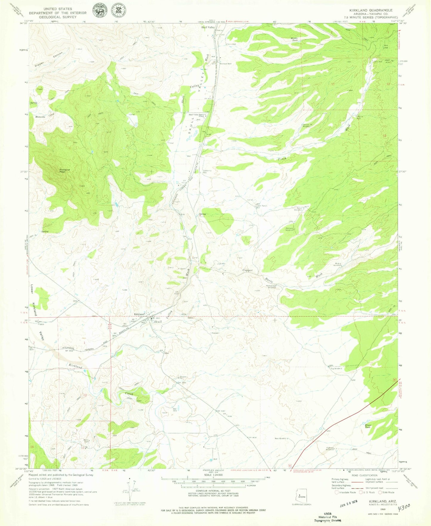 Classic USGS Kirkland Arizona 7.5'x7.5' Topo Map Image