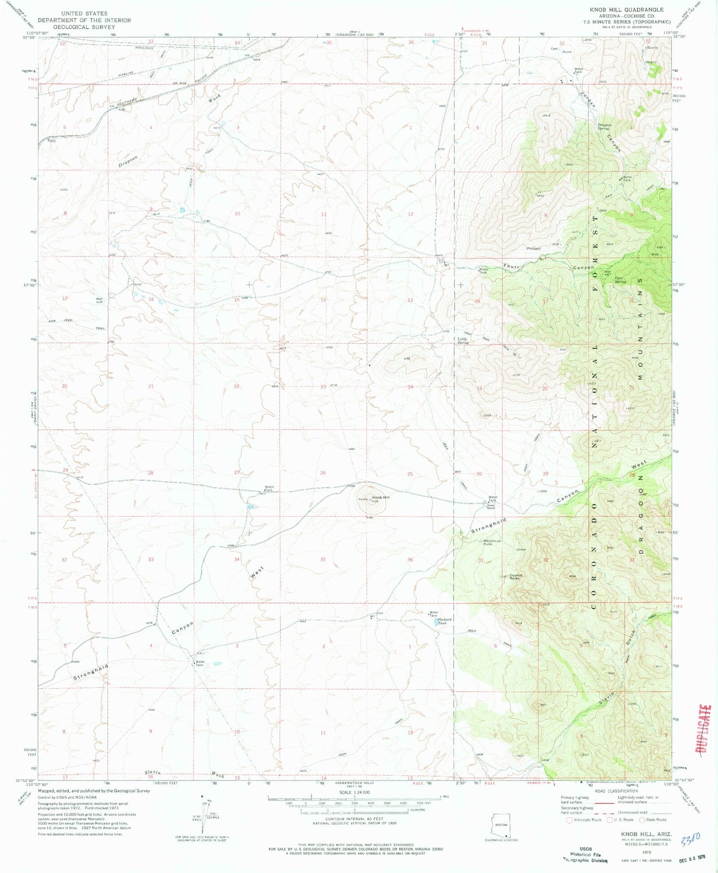 Classic USGS Knob Hill Arizona 7.5'x7.5' Topo Map Image