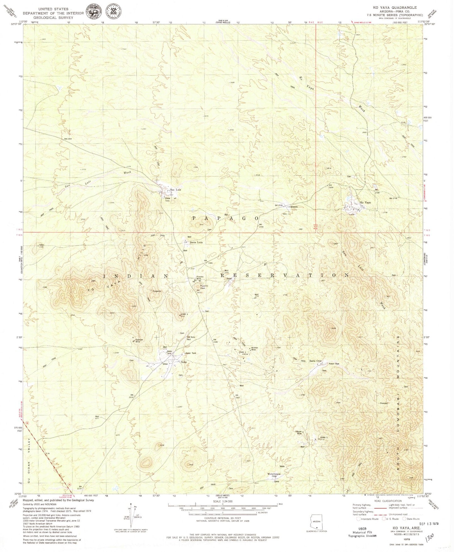 Classic USGS Ko Vaya Arizona 7.5'x7.5' Topo Map Image