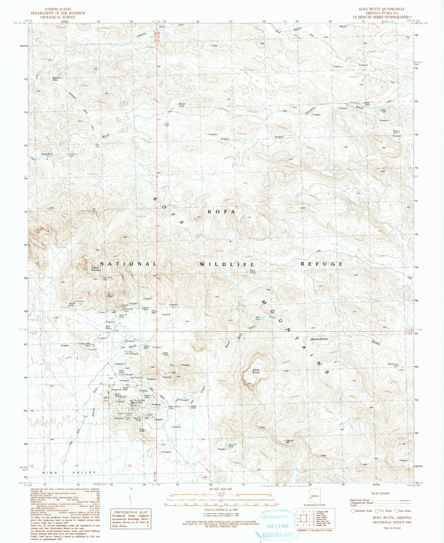 Classic USGS Kofa Butte Arizona 7.5'x7.5' Topo Map Image