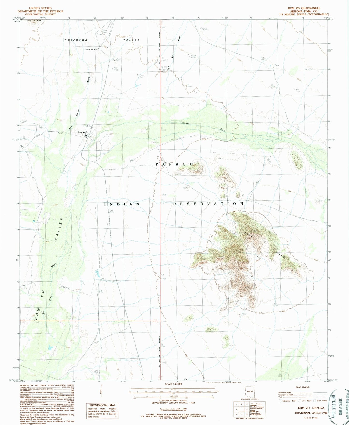 Classic USGS Kom Vo Arizona 7.5'x7.5' Topo Map Image