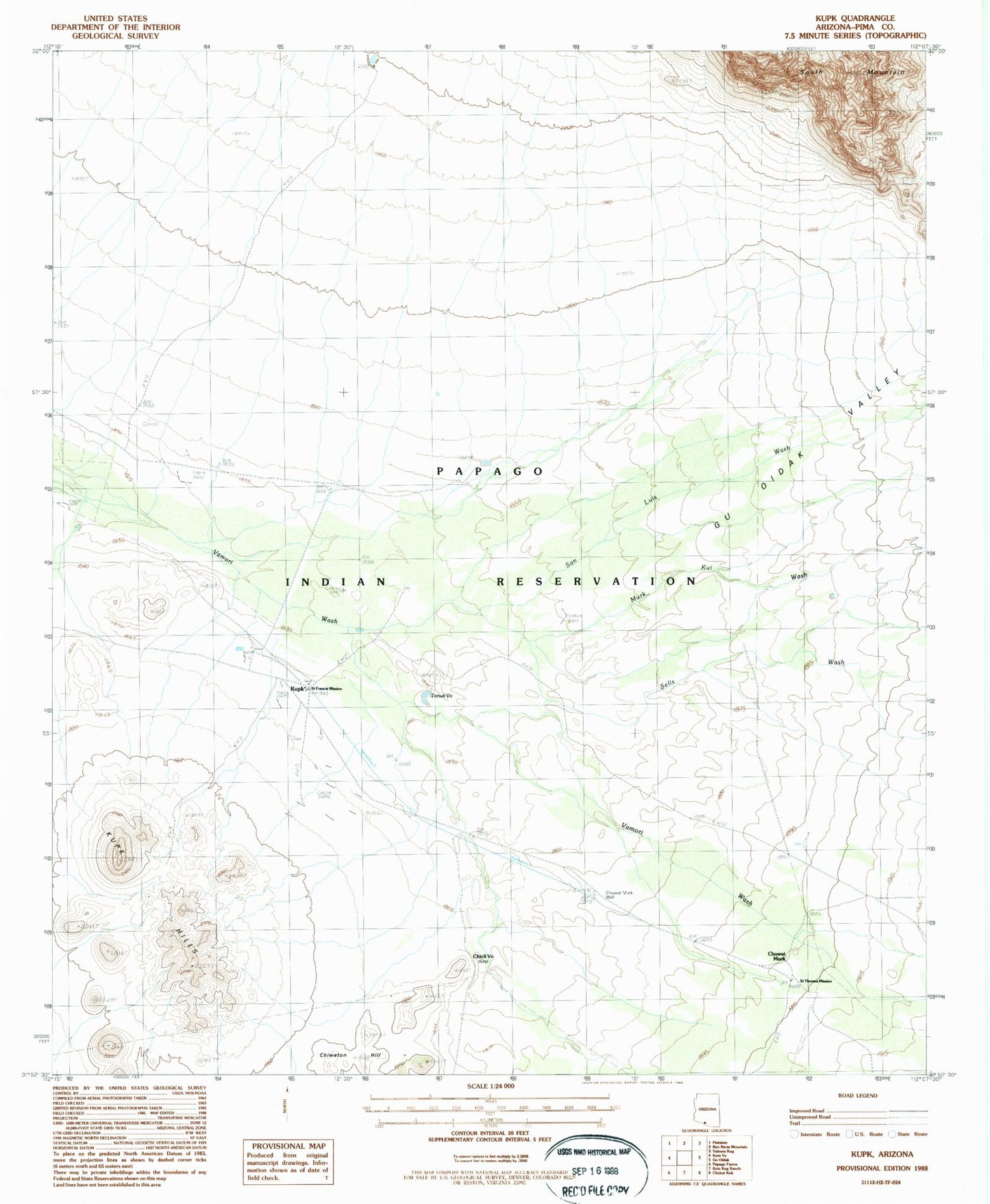 Classic USGS Kupk Arizona 7.5'x7.5' Topo Map Image