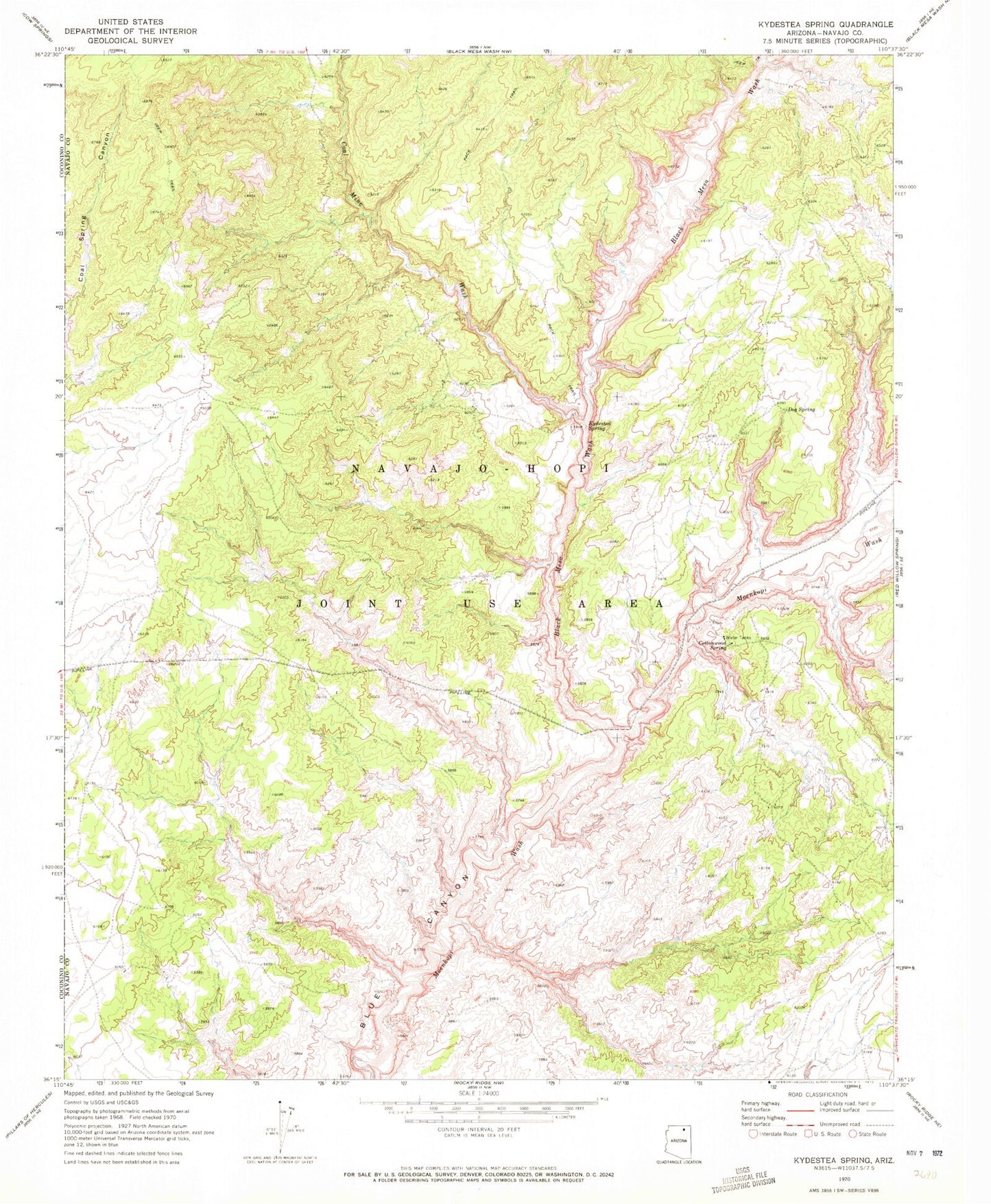 Classic USGS Kydestea Spring Arizona 7.5'x7.5' Topo Map Image