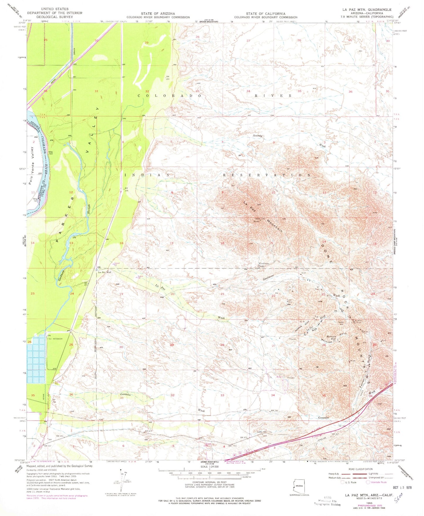 Classic USGS La Paz Mountain Arizona 7.5'x7.5' Topo Map Image