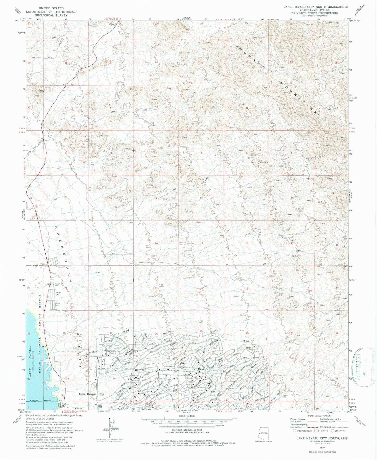Classic USGS Lake Havasu City North Arizona 7.5'x7.5' Topo Map Image