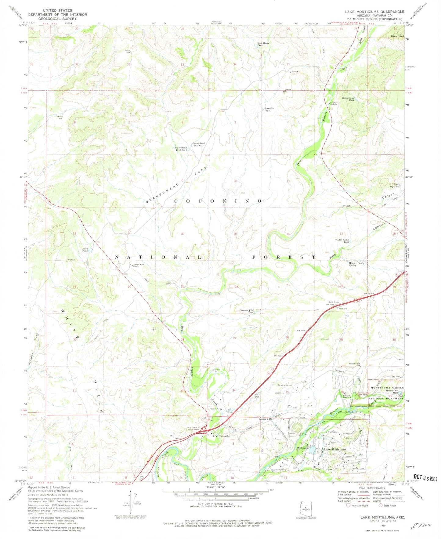 Classic USGS Lake Montezuma Arizona 7.5'x7.5' Topo Map Image