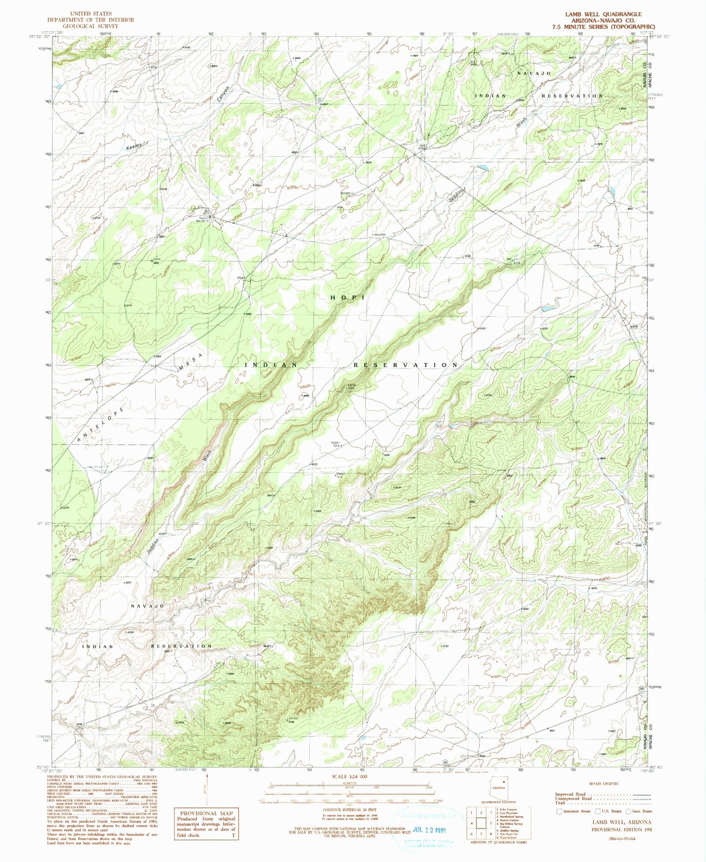 Classic USGS Lamb Well Arizona 7.5'x7.5' Topo Map Image