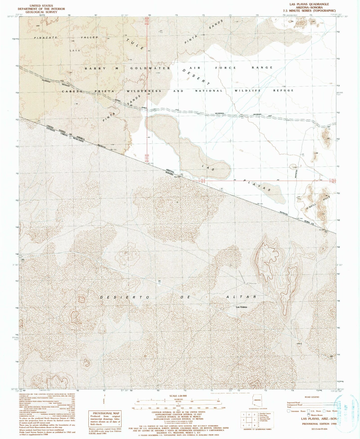 Classic USGS Las Playas Arizona 7.5'x7.5' Topo Map Image