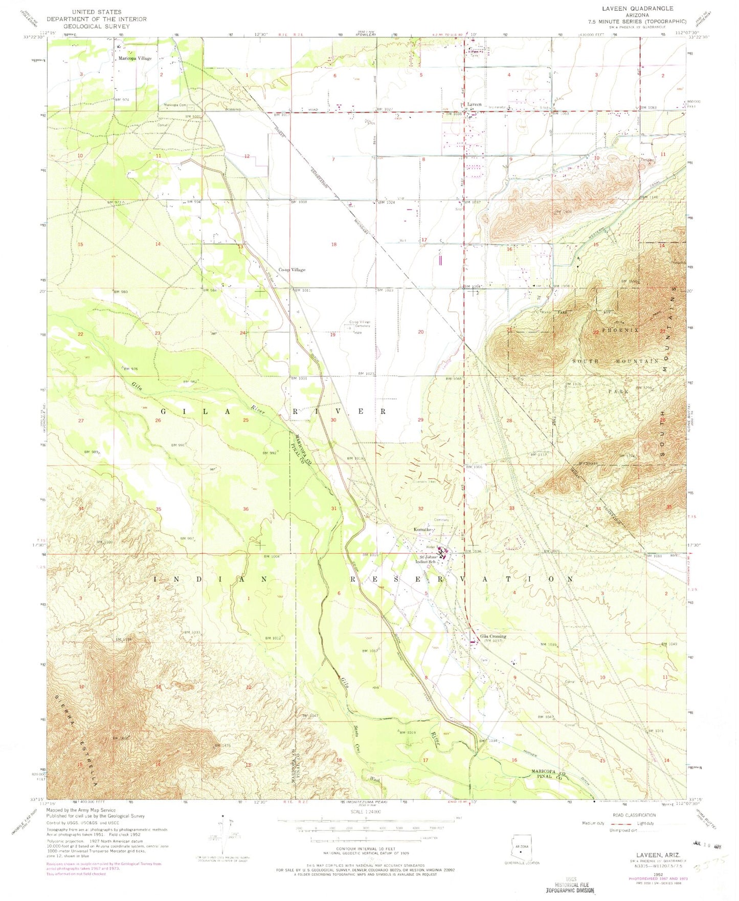 Classic USGS Laveen Arizona 7.5'x7.5' Topo Map Image