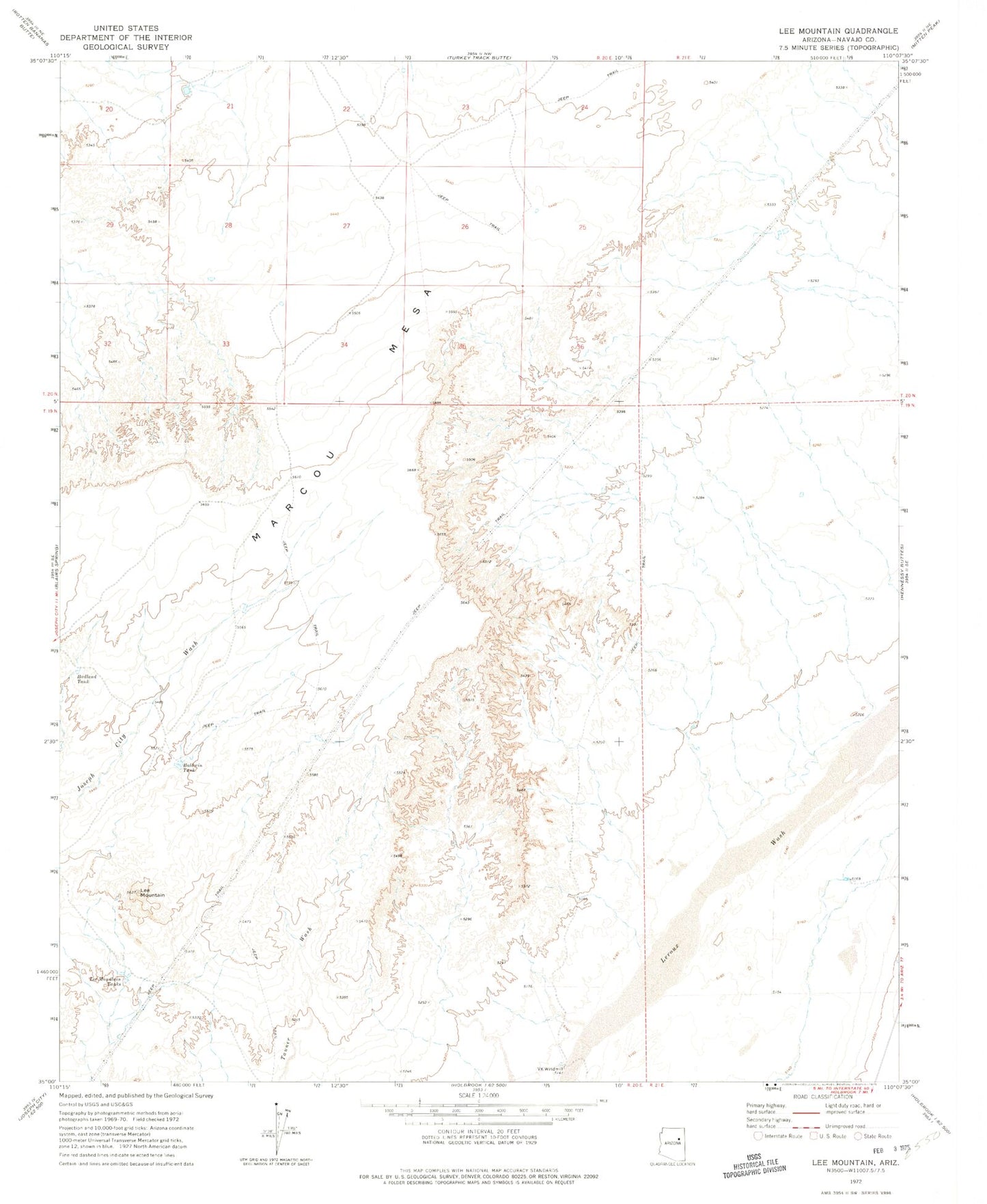 Classic USGS Lee Mountain Arizona 7.5'x7.5' Topo Map Image