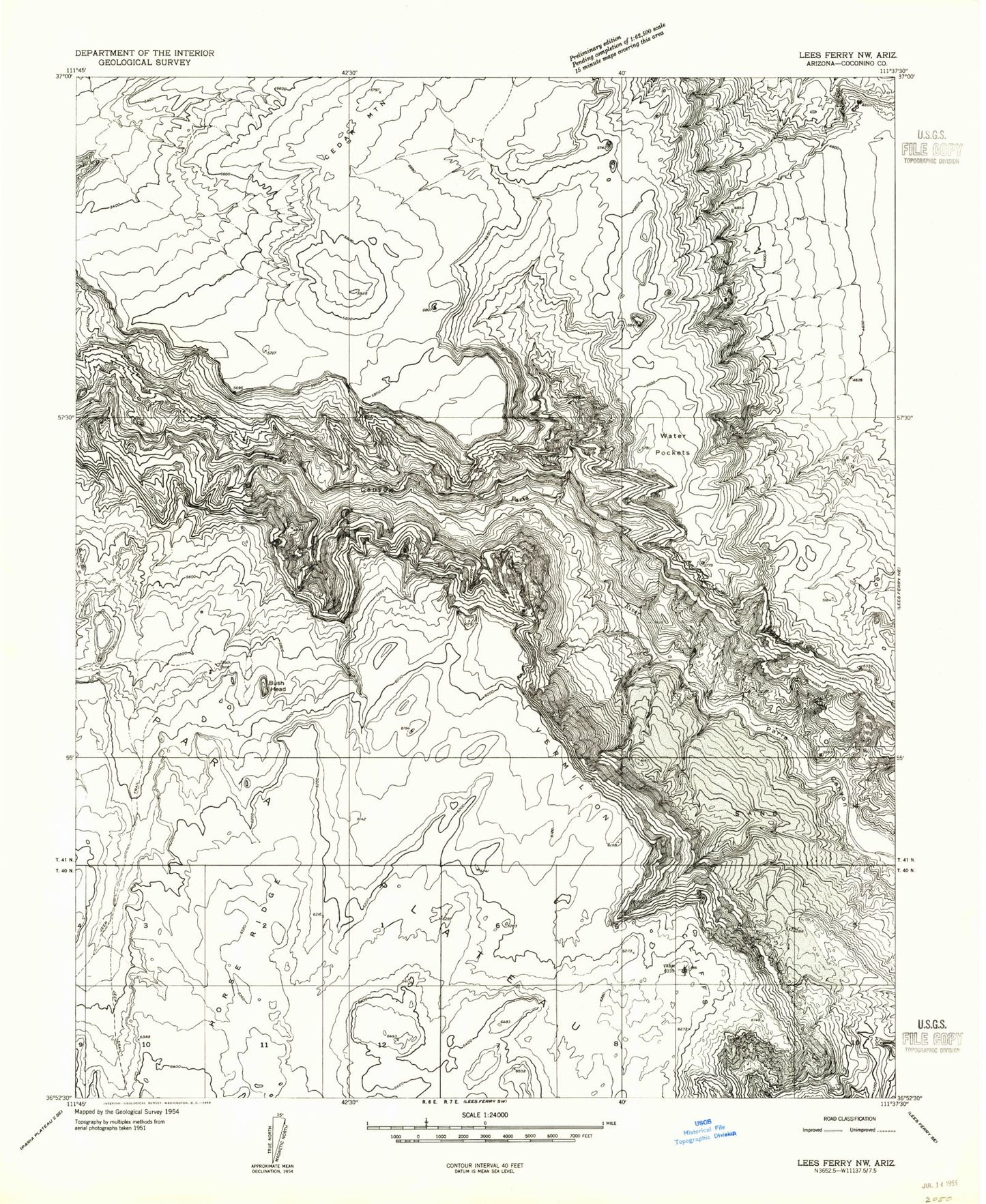 Classic USGS Water Pockets Arizona 7.5'x7.5' Topo Map Image