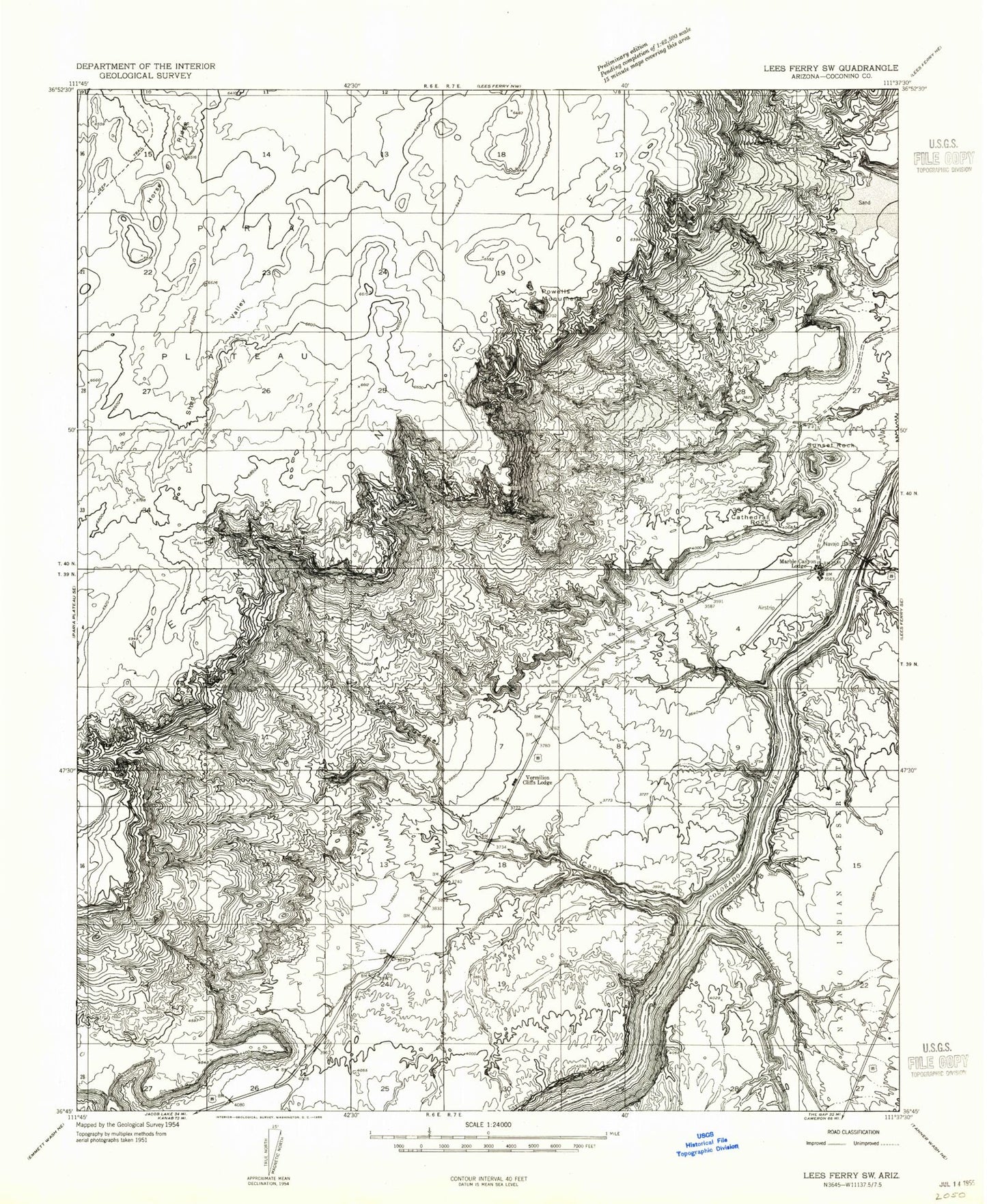 Classic USGS Navajo Bridge Arizona 7.5'x7.5' Topo Map Image