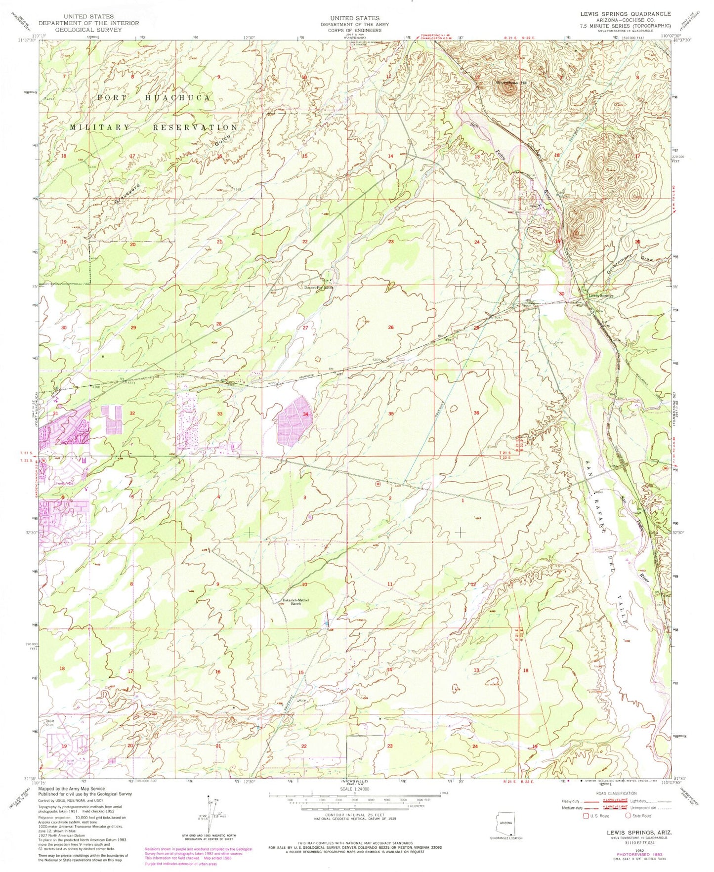 Classic USGS Lewis Springs Arizona 7.5'x7.5' Topo Map Image