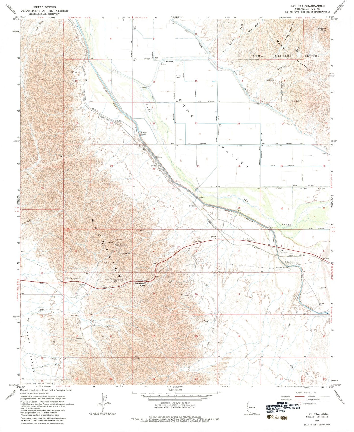 Classic USGS Ligurta Arizona 7.5'x7.5' Topo Map Image