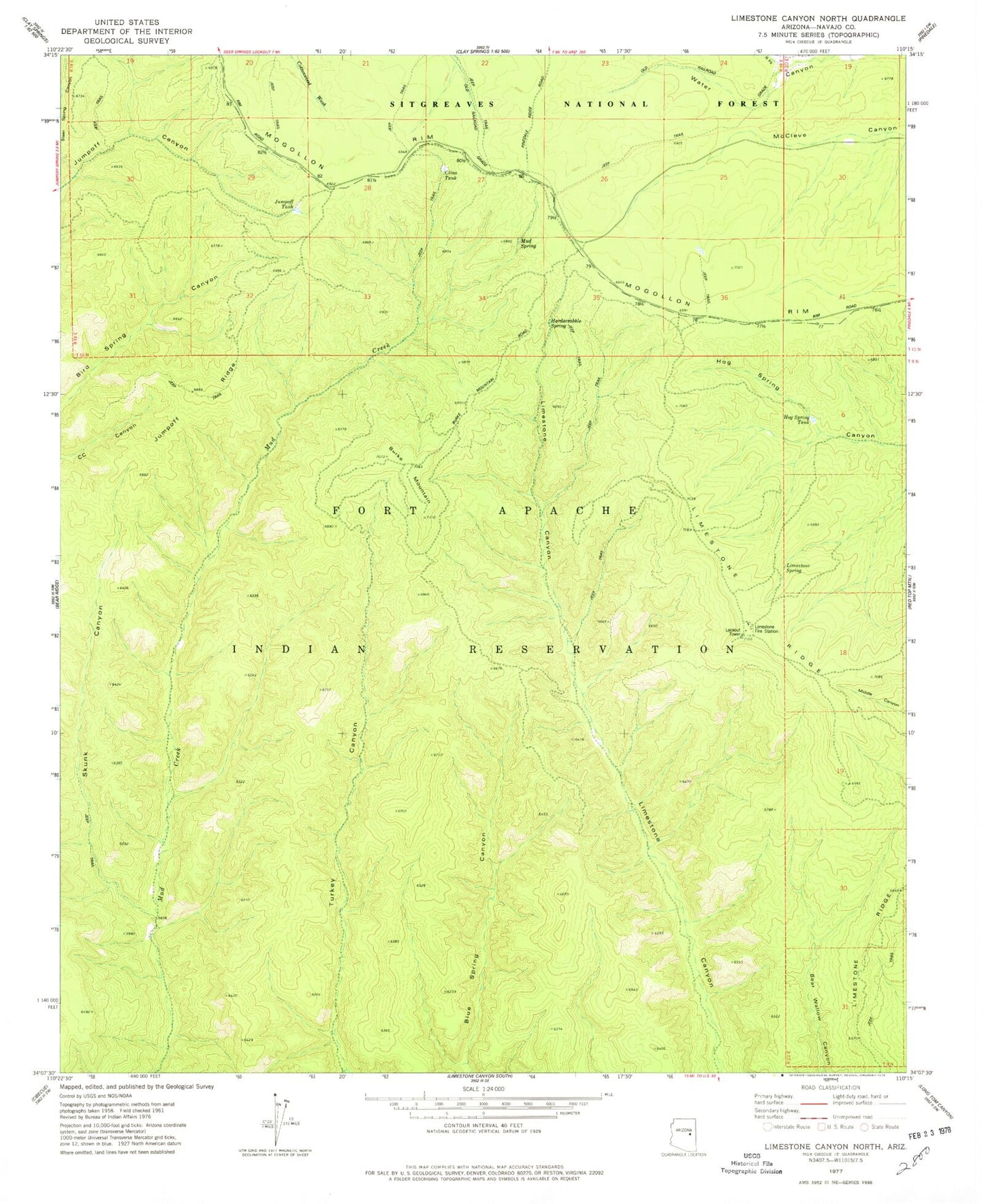Classic USGS Limestone Canyon North Arizona 7.5'x7.5' Topo Map Image