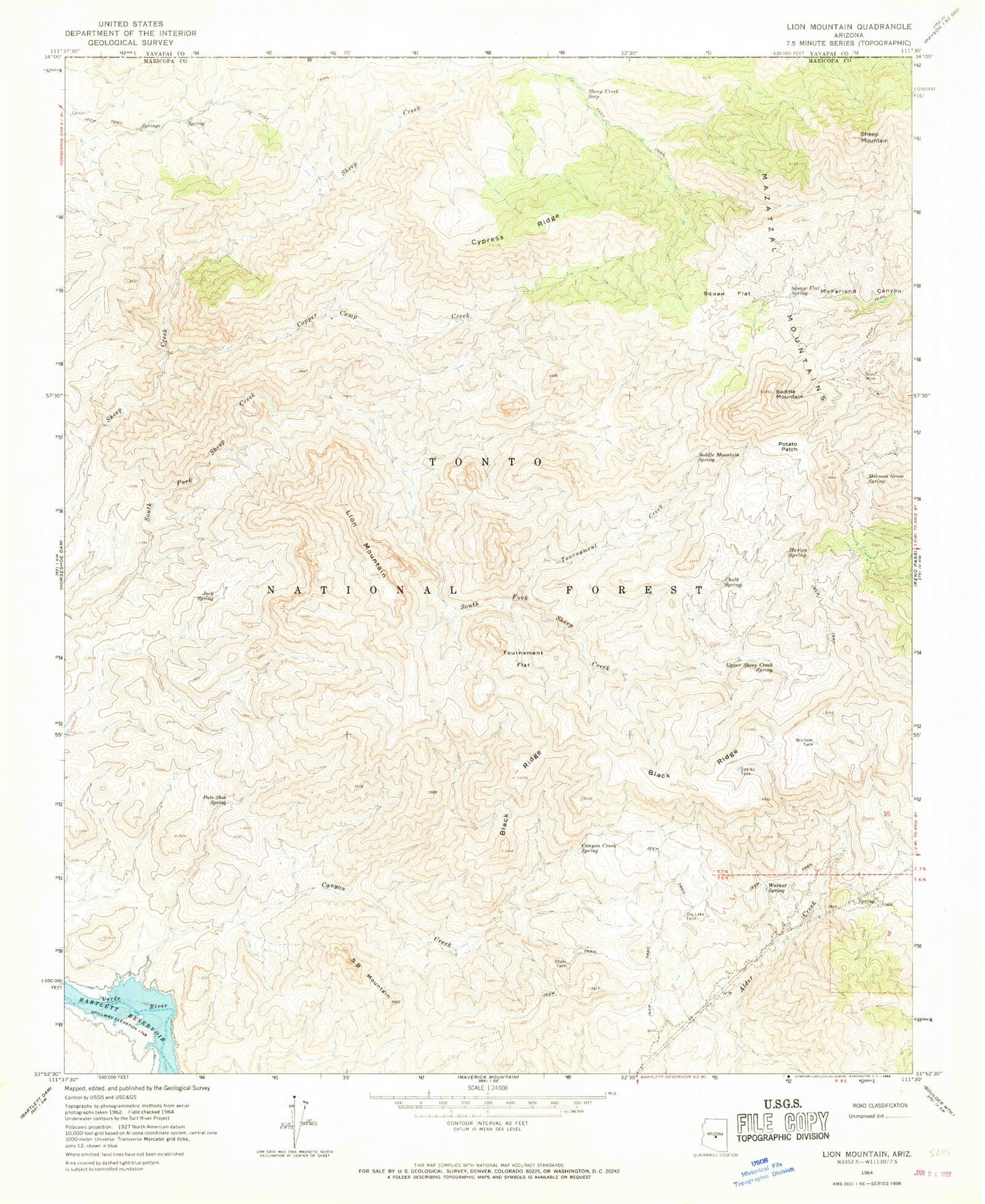 Classic USGS Lion Mountain Arizona 7.5'x7.5' Topo Map Image