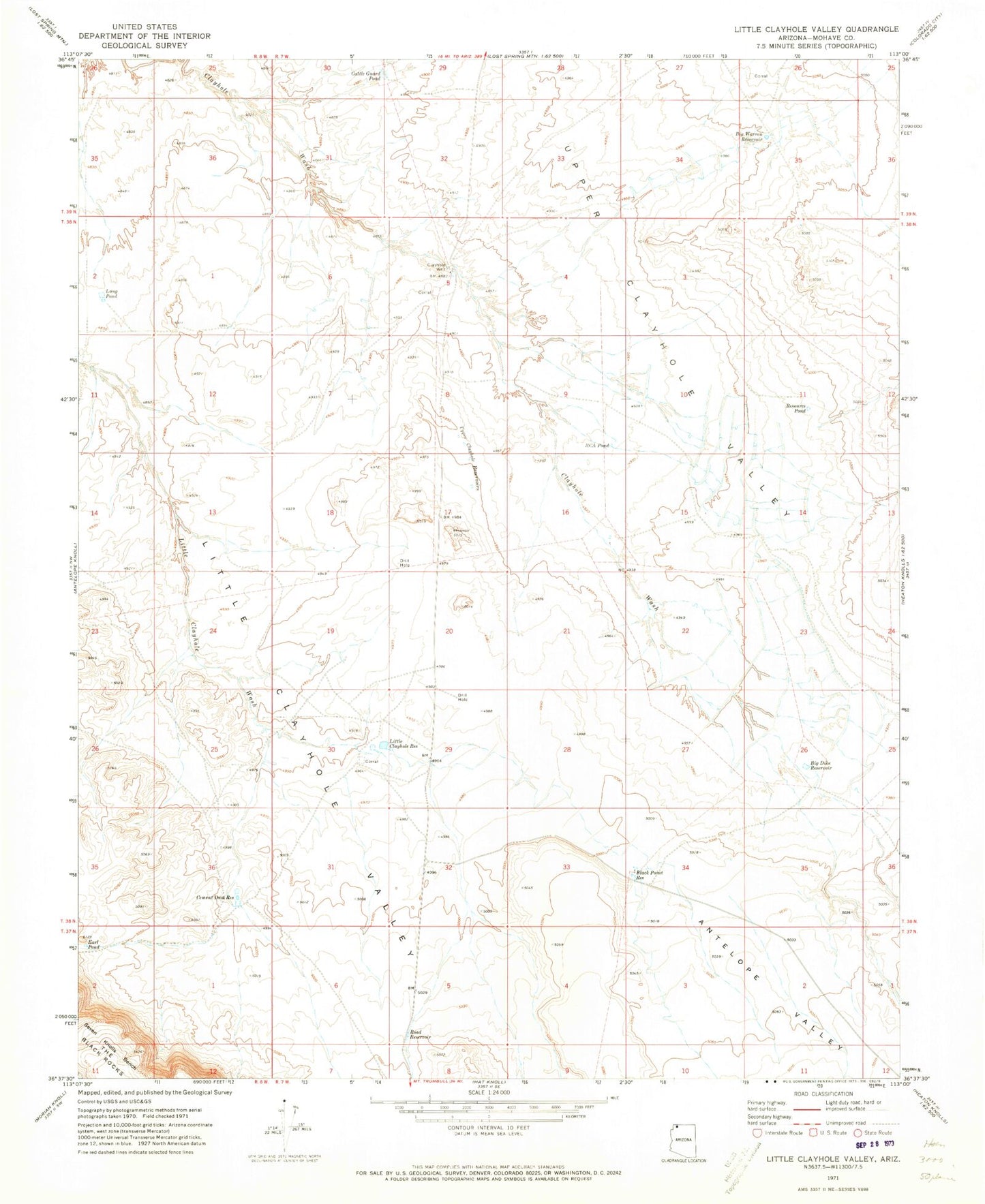 Classic USGS Little Clayhole Valley Arizona 7.5'x7.5' Topo Map Image