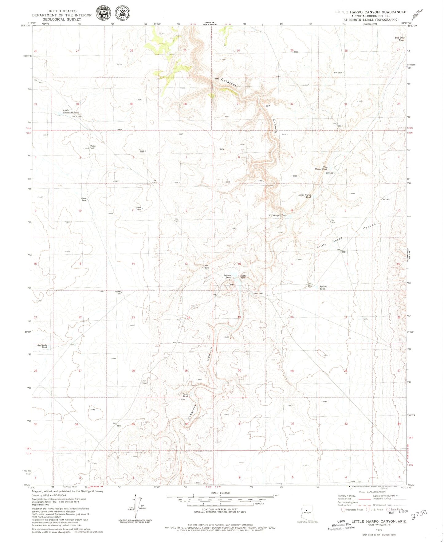 Classic USGS Little Harpo Canyon Arizona 7.5'x7.5' Topo Map Image