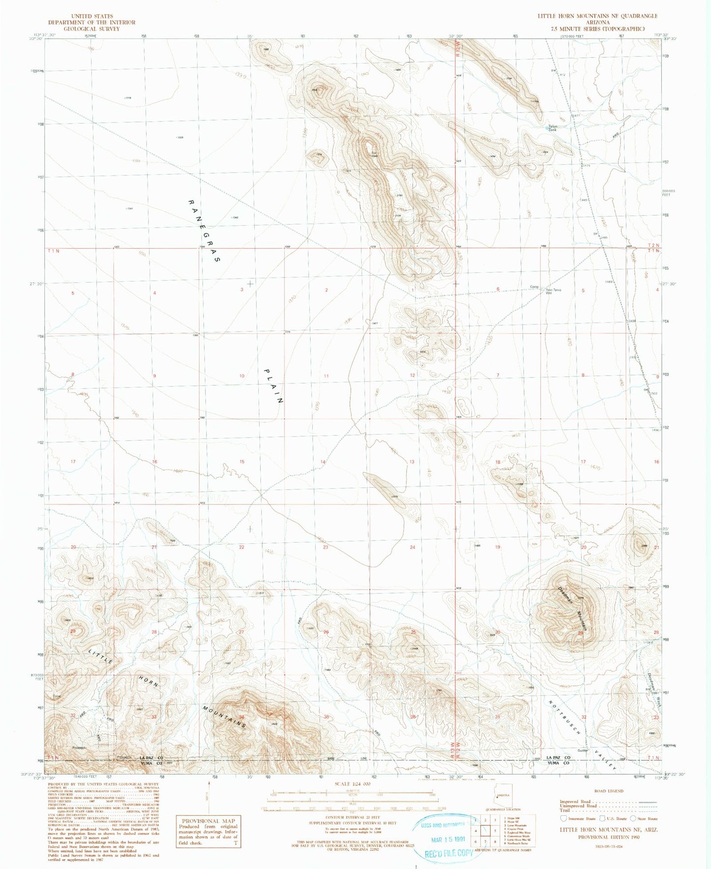 Classic USGS Little Horn Mountains NE Arizona 7.5'x7.5' Topo Map Image