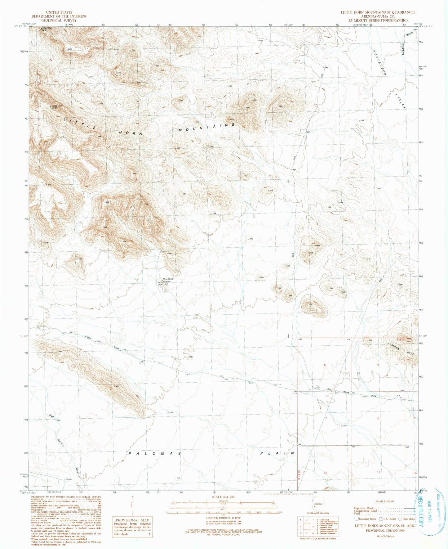 Classic USGS Little Horn Mountains SE Arizona 7.5'x7.5' Topo Map Image