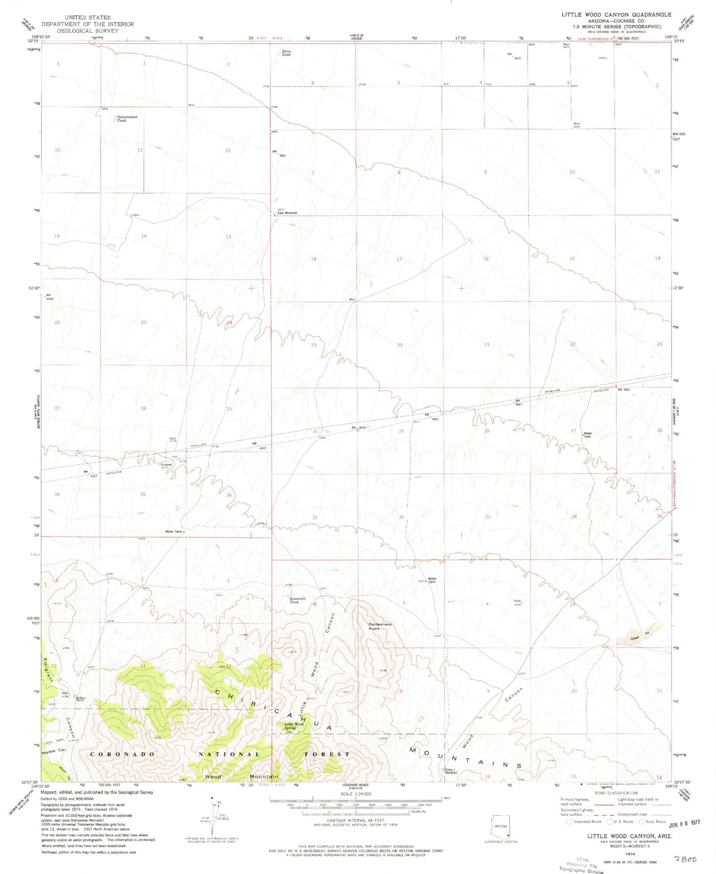 Classic USGS Little Wood Canyon Arizona 7.5'x7.5' Topo Map Image