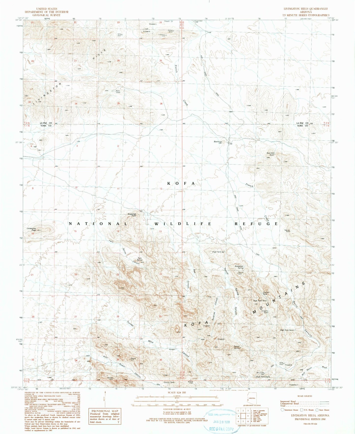 Classic USGS Livingston Hills Arizona 7.5'x7.5' Topo Map Image