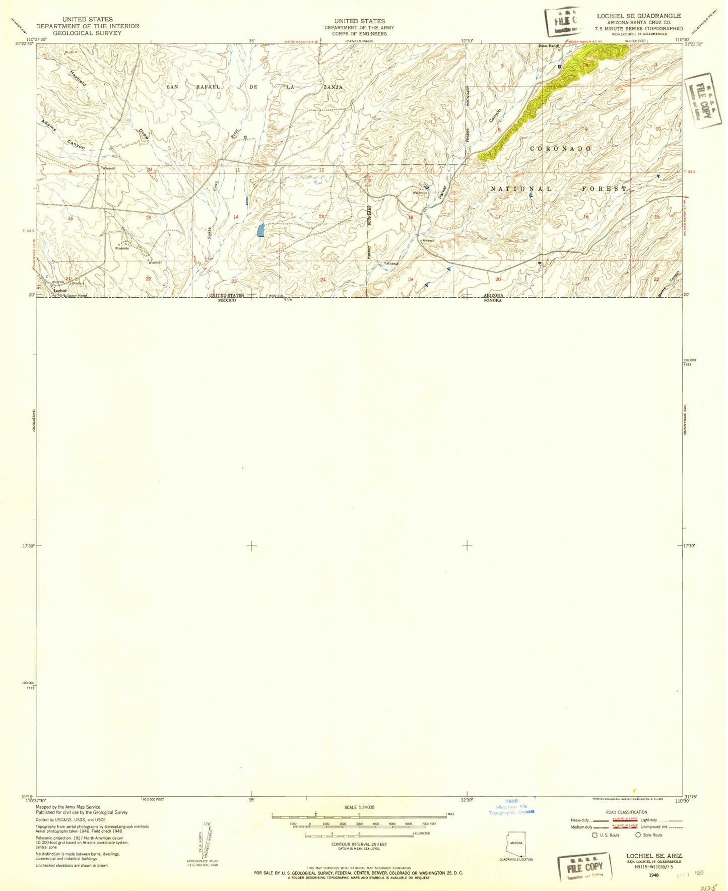 Classic USGS Lochiel Arizona 7.5'x7.5' Topo Map Image