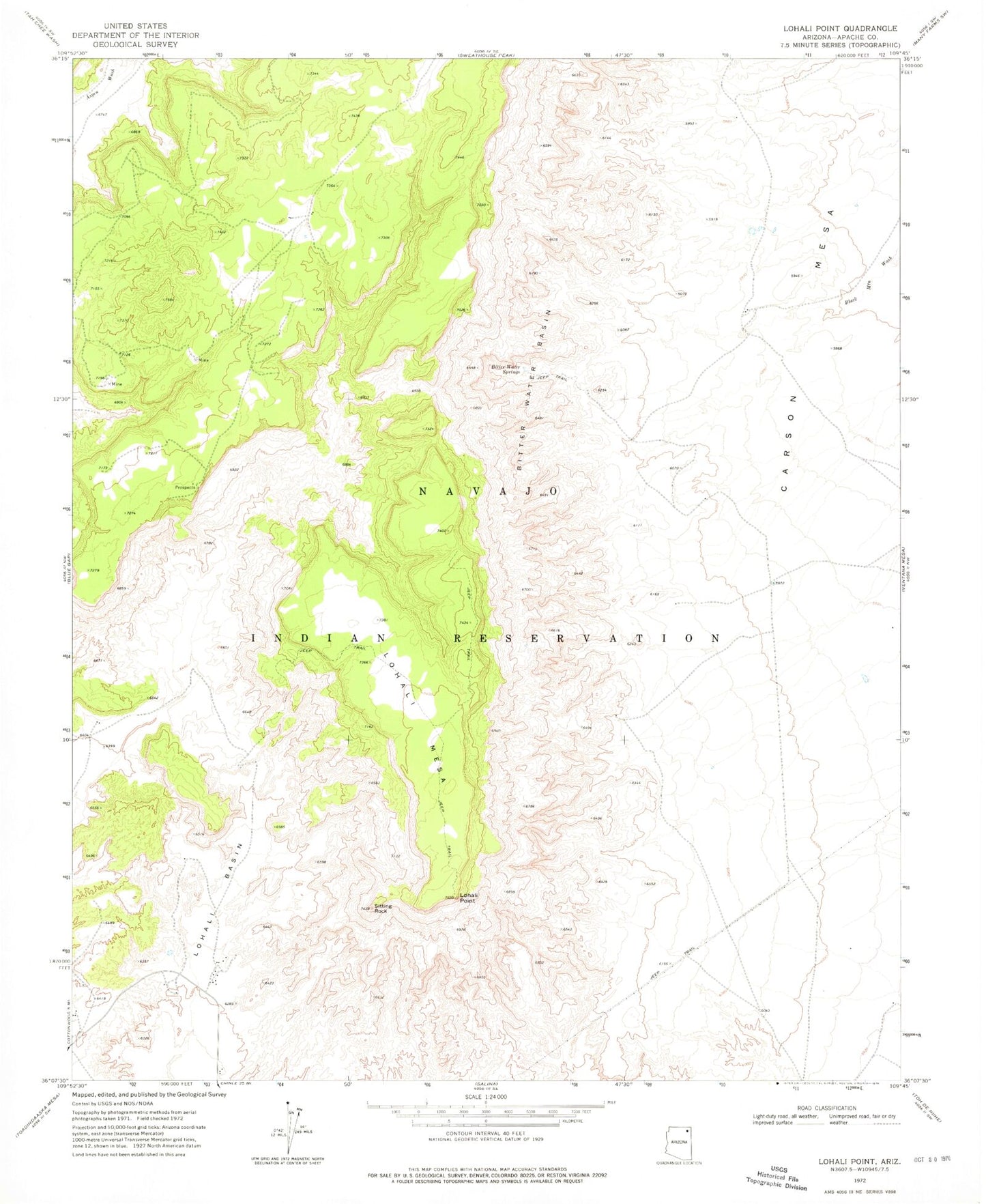 Classic USGS Lohali Point Arizona 7.5'x7.5' Topo Map Image