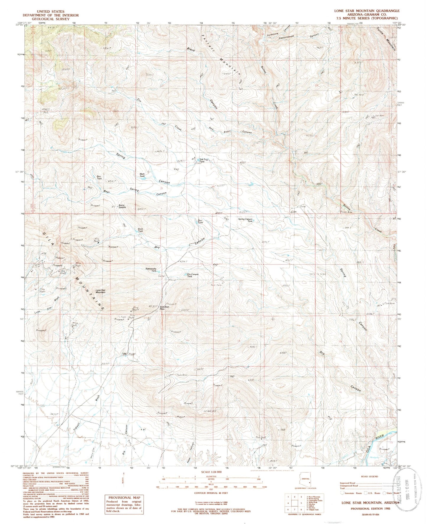 Classic USGS Lone Star Mountain Arizona 7.5'x7.5' Topo Map Image