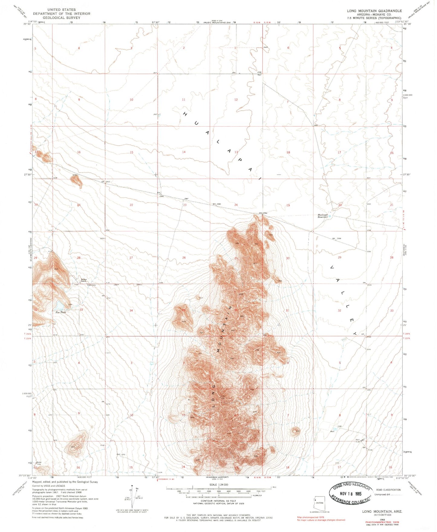 Classic USGS Long Mountain Arizona 7.5'x7.5' Topo Map Image
