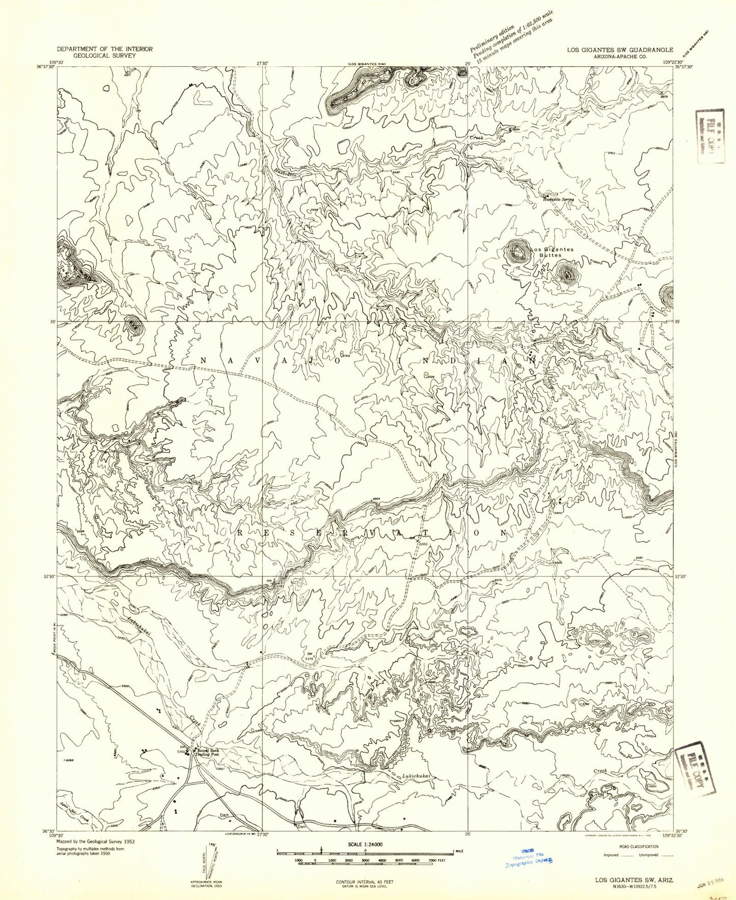 Classic USGS Round Rock Arizona 7.5'x7.5' Topo Map Image