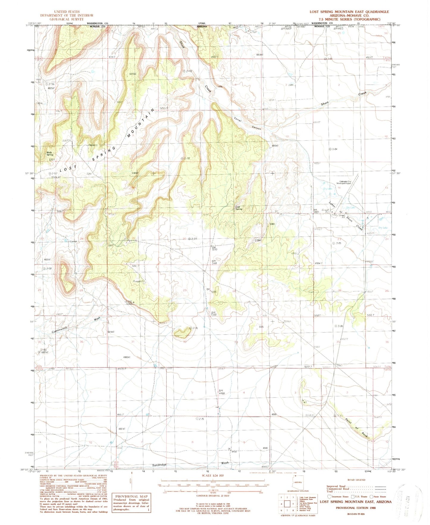 Classic USGS Lost Spring Mountain East Arizona 7.5'x7.5' Topo Map Image