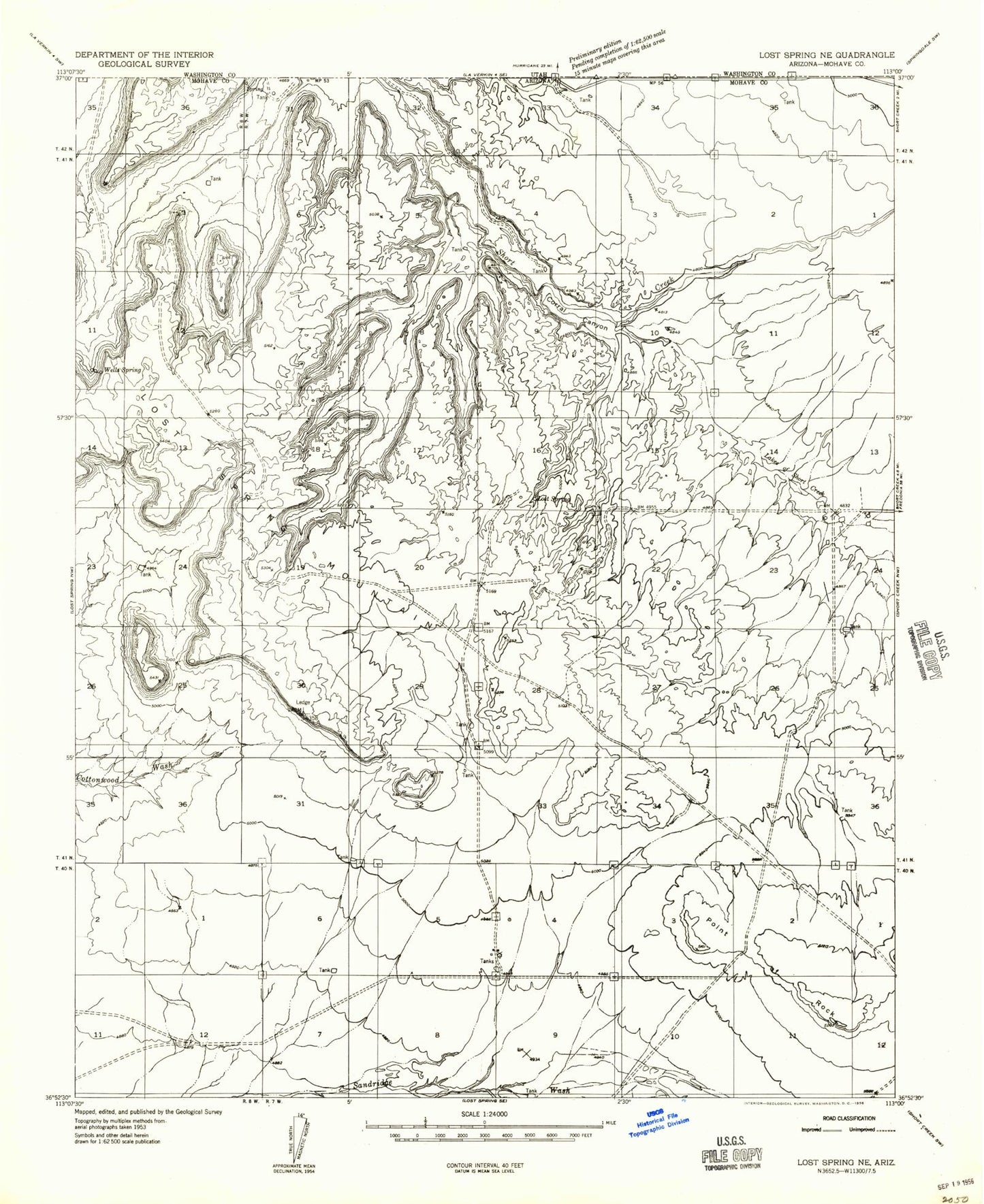 Classic USGS Lost Spring Mountain East Arizona 7.5'x7.5' Topo Map Image